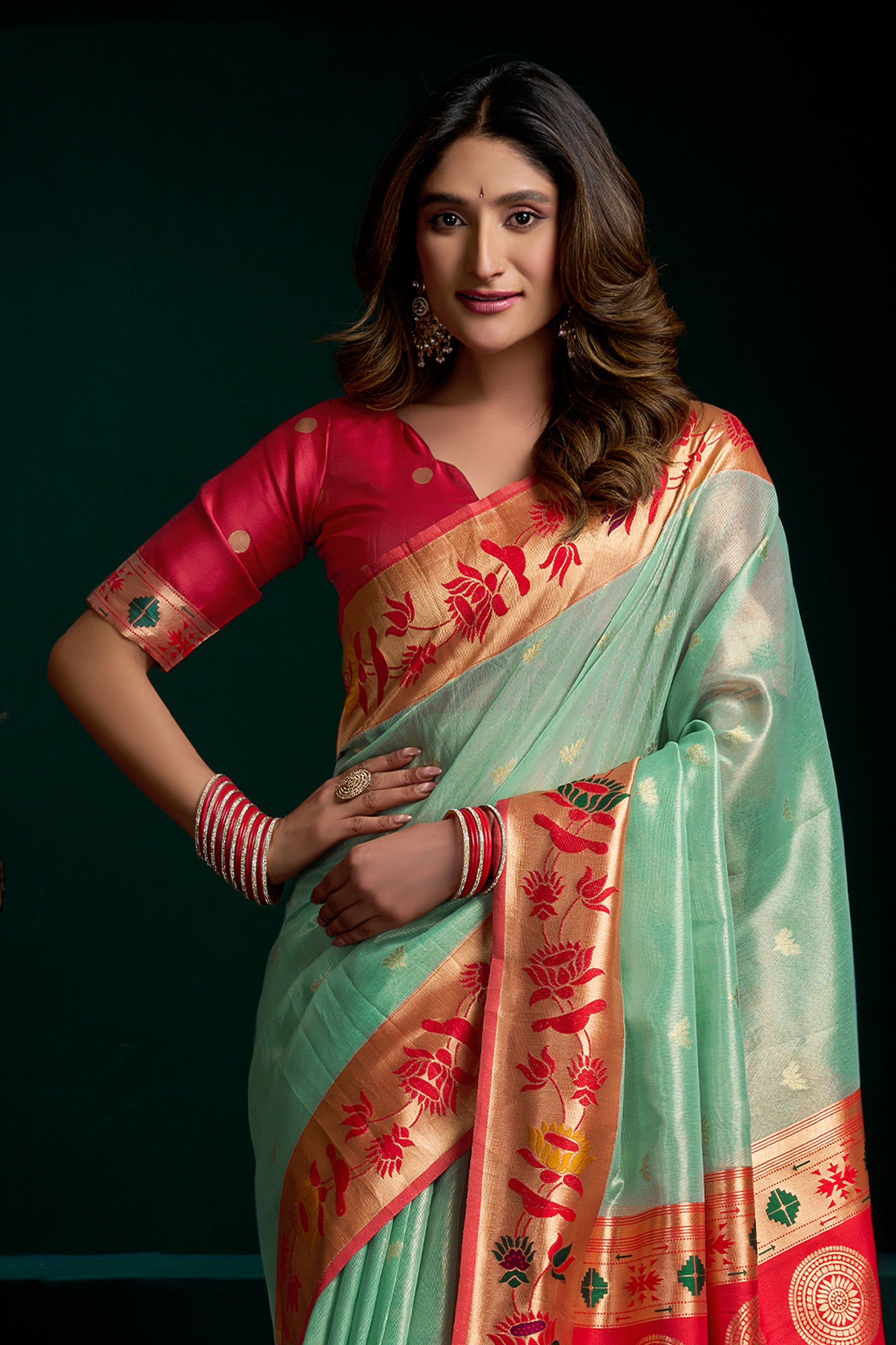 Mint Green Tissue Paithani Saree-SAR12697_3_SareeButa.com