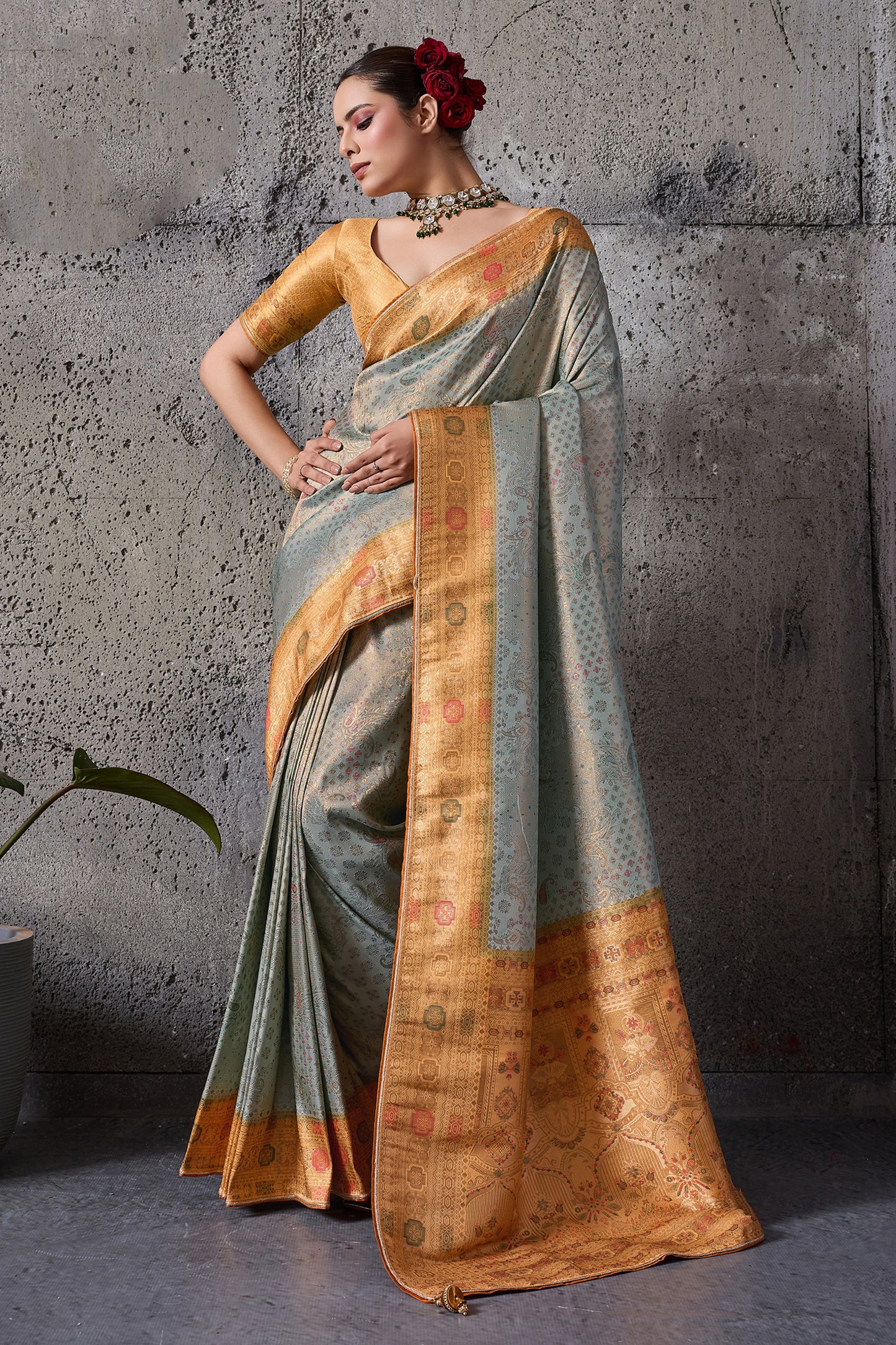 Mint Green Woven Kanjivaram Silk Saree-SAR12557_1_SareeButa.com