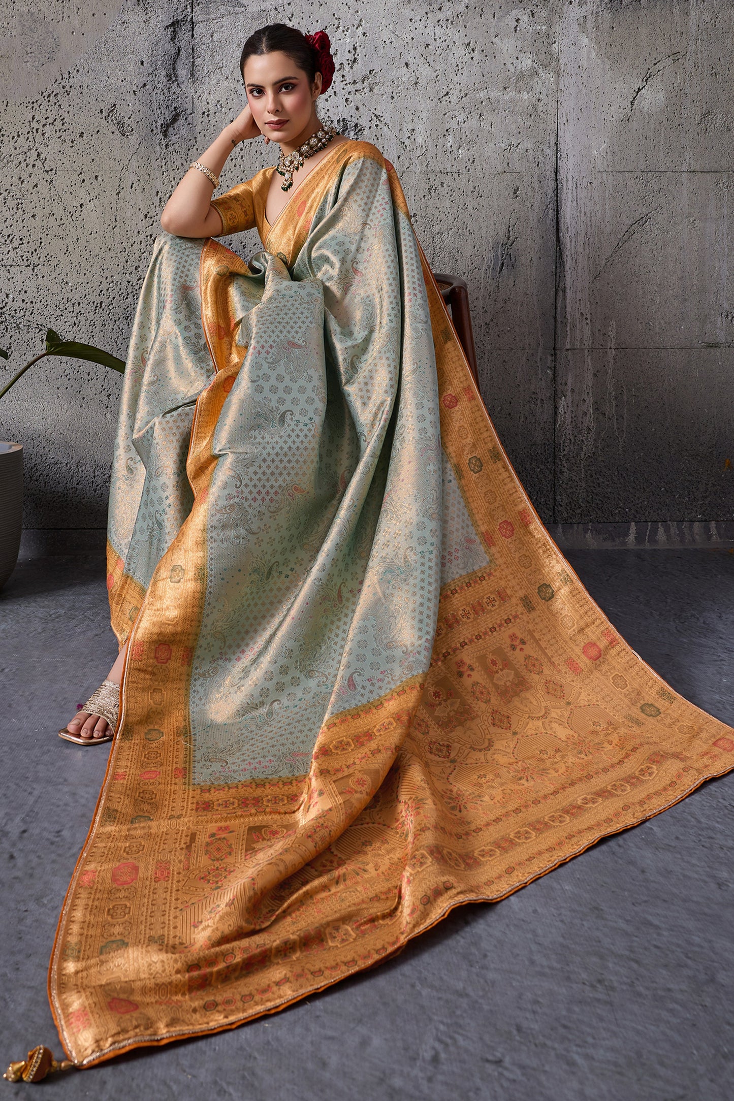 Mint Green Woven Kanjivaram Silk Saree-SAR12557_3_SareeButa.com