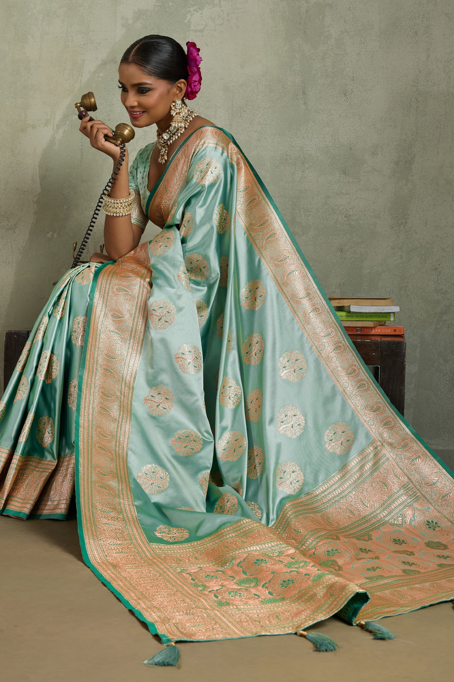 Mint Green Woven Satin Silk Banarasi Saree-SAR11807_3_SareeButa.com