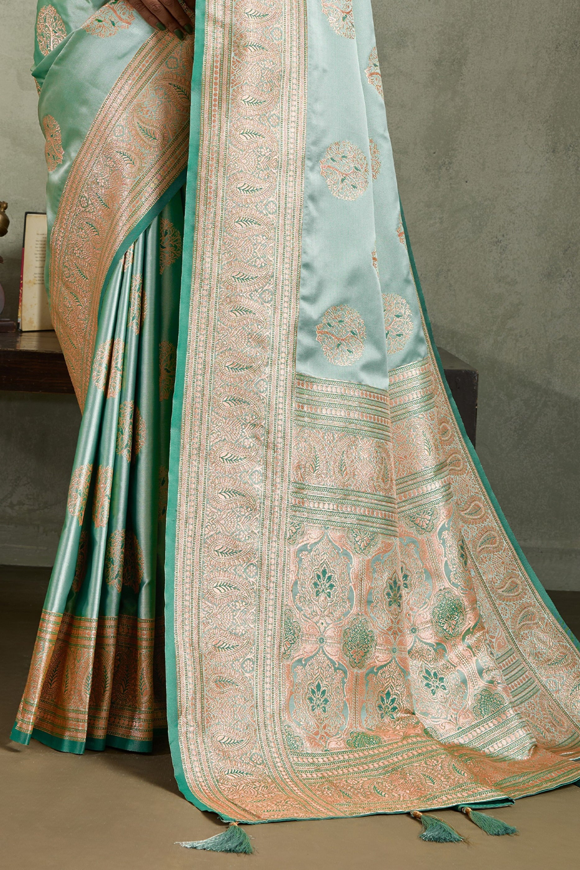 Mint Green Woven Satin Silk Banarasi Saree-SAR11807_5_SareeButa.com