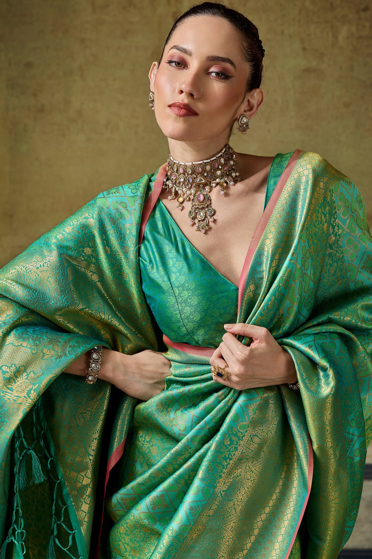 Mint Green Woven Silk Saree-SAR12915_2_SareeButa.com