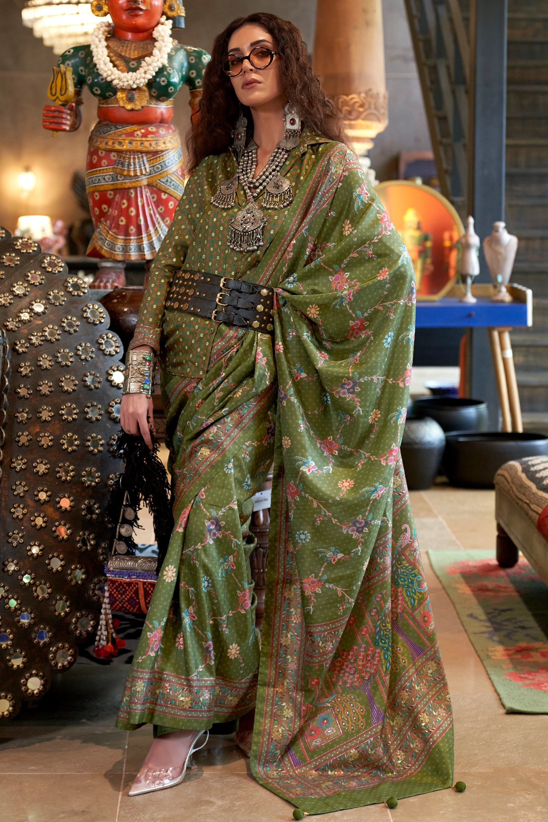 Moss Green Printed Silk Saree-SAR11300_1_SareeButa.com