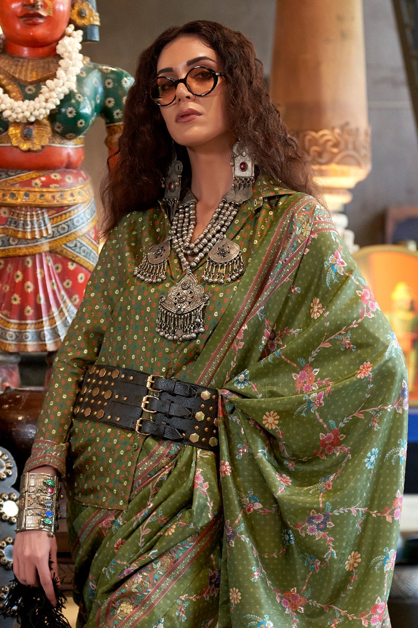 Moss Green Printed Silk Saree-SAR11300_3_SareeButa.com