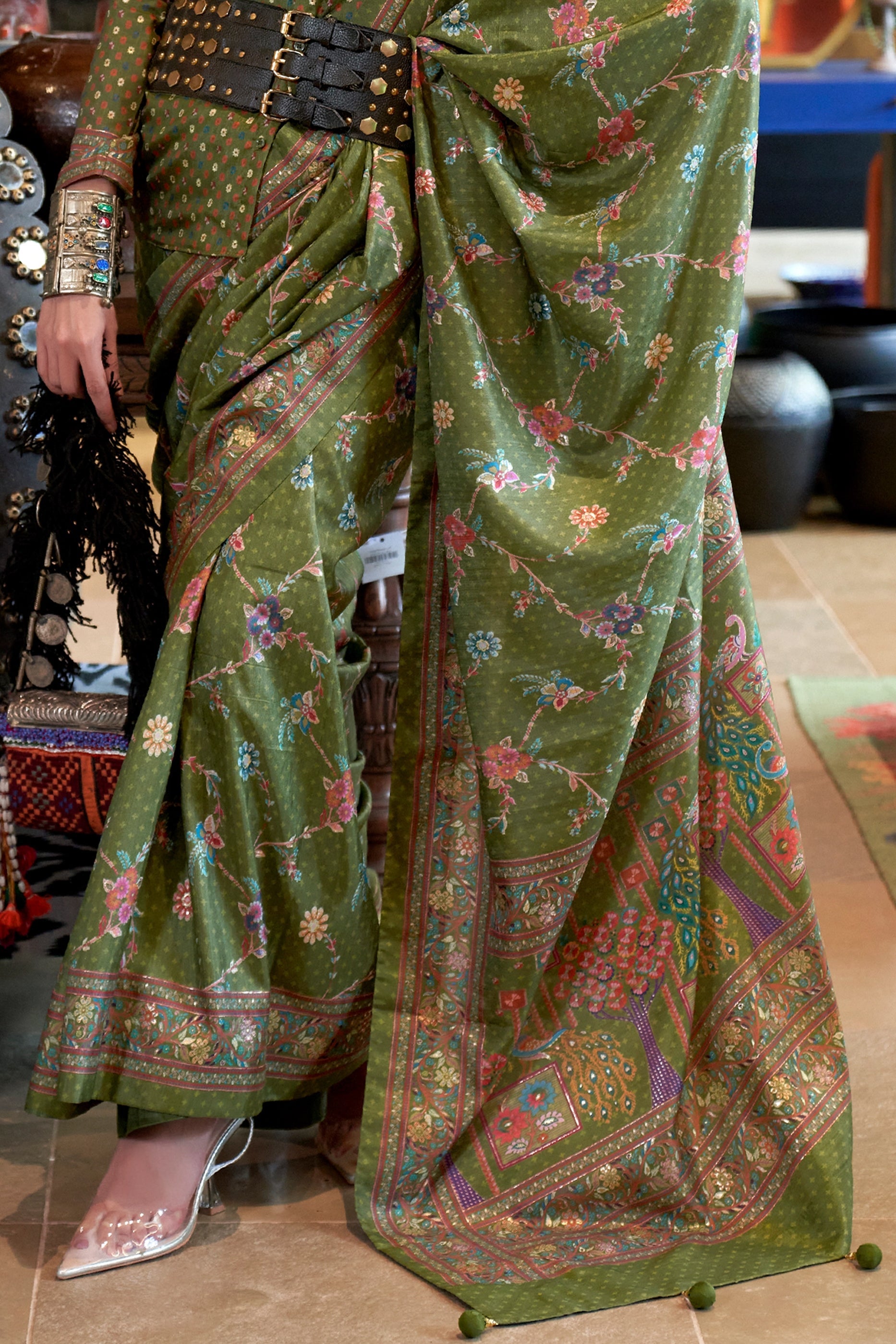 Moss Green Printed Silk Saree-SAR11300_4_SareeButa.com