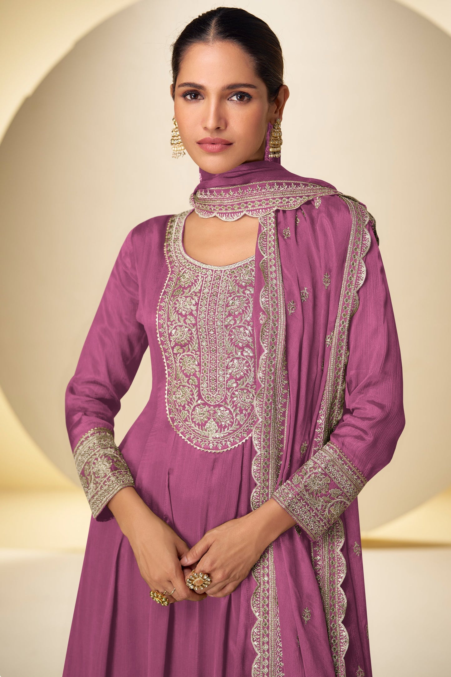 Mulberry Pink Readymade Chinon Anarkali Suit-SAR10922_2_SareeButa.com