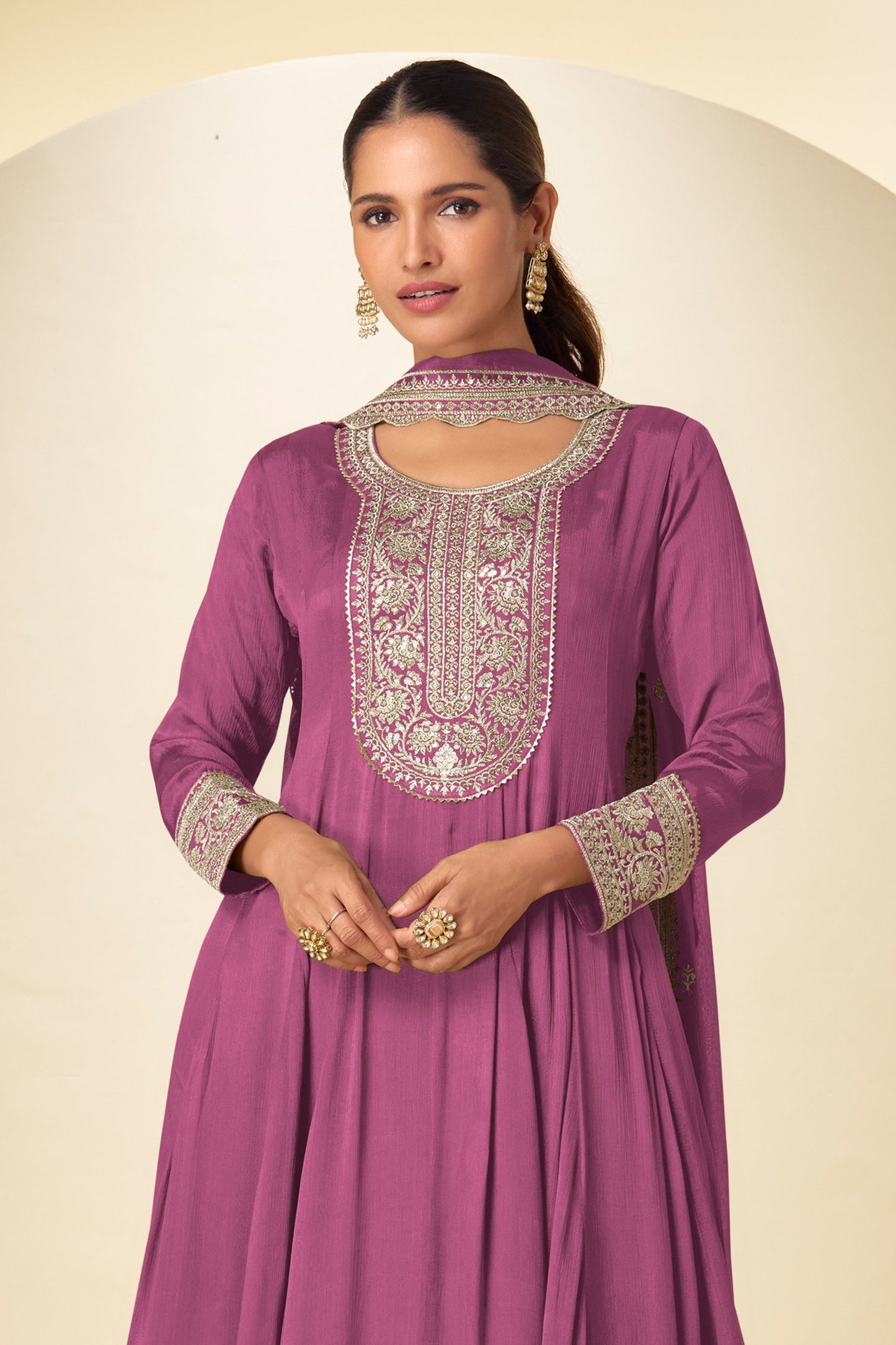 Mulberry Pink Readymade Chinon Anarkali Suit-SAR10922_3_SareeButa.com