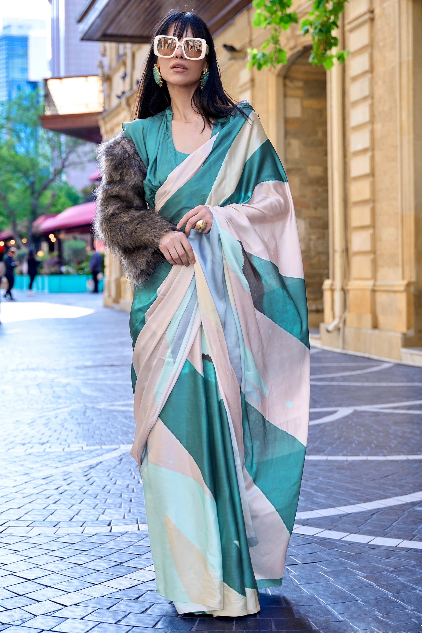Multi Green Digital Print Satin Saree-SAR12387_1_SareeButa.com