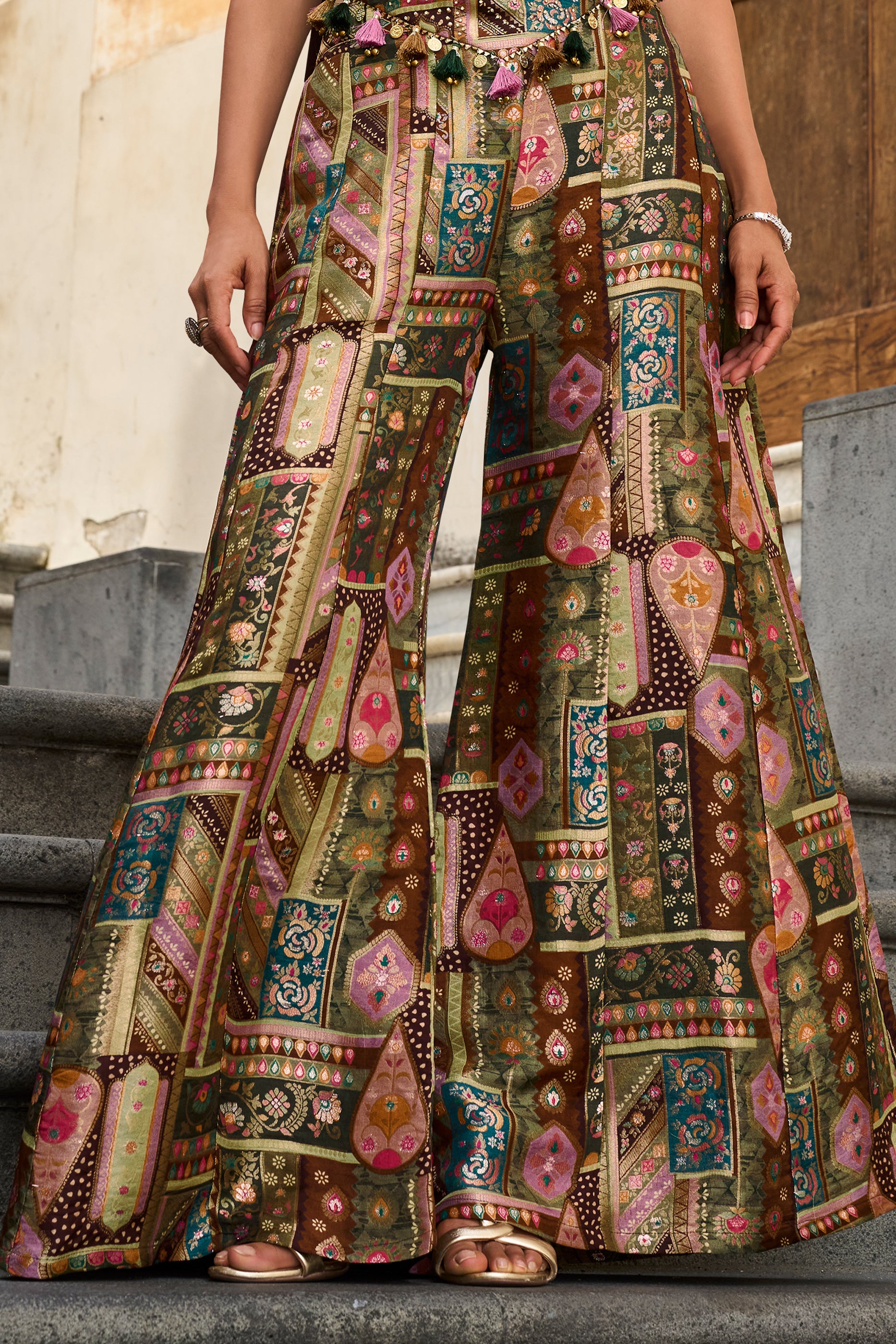 Multi Green Readymade Viscose Palazzo Set-SAR13046_5_SareeButa.com