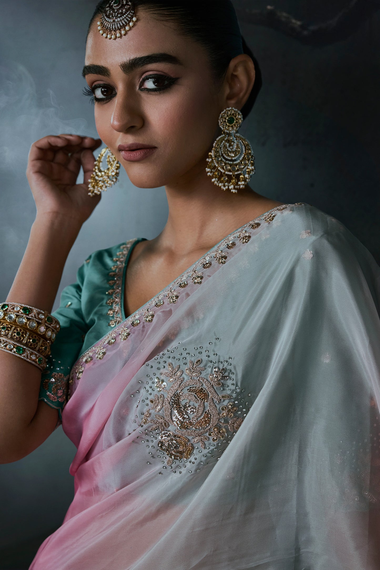 Multi Grey Embroidered Tissue Organza Saree-SAR13105_2_SareeButa.com