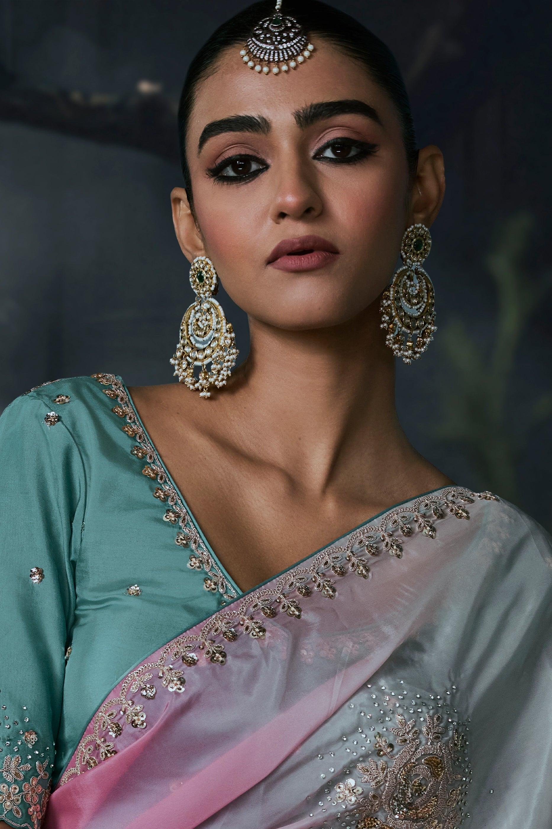 Multi Grey Embroidered Tissue Organza Saree-SAR13105_3_SareeButa.com