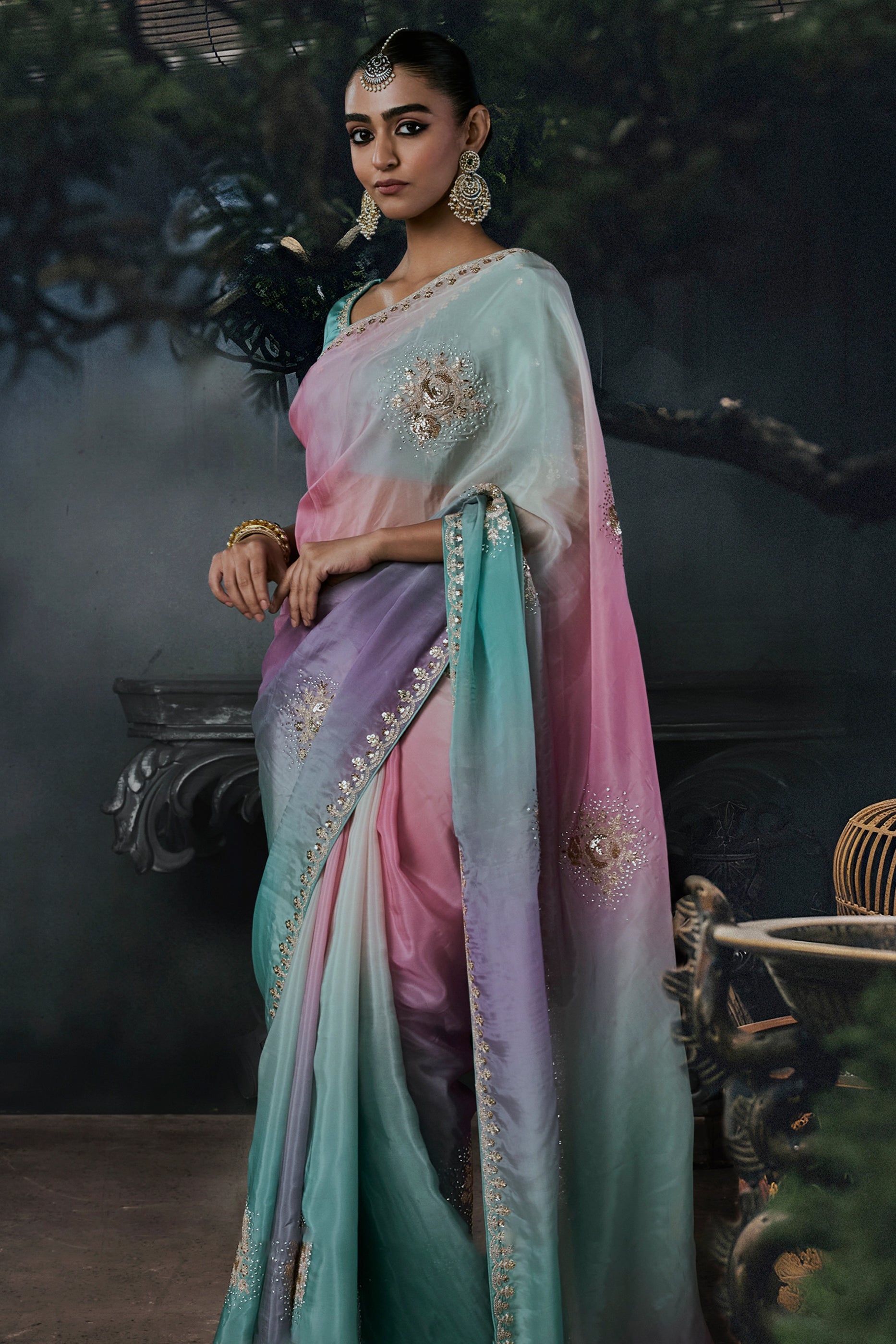 Multi Grey Embroidered Tissue Organza Saree-SAR13105_6_SareeButa.com