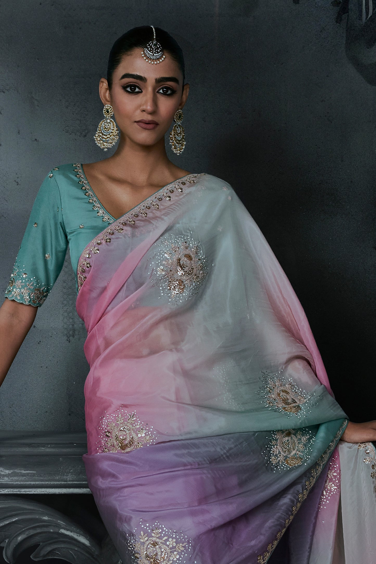 Multi Grey Embroidered Tissue Organza Saree-SAR13105_7_SareeButa.com