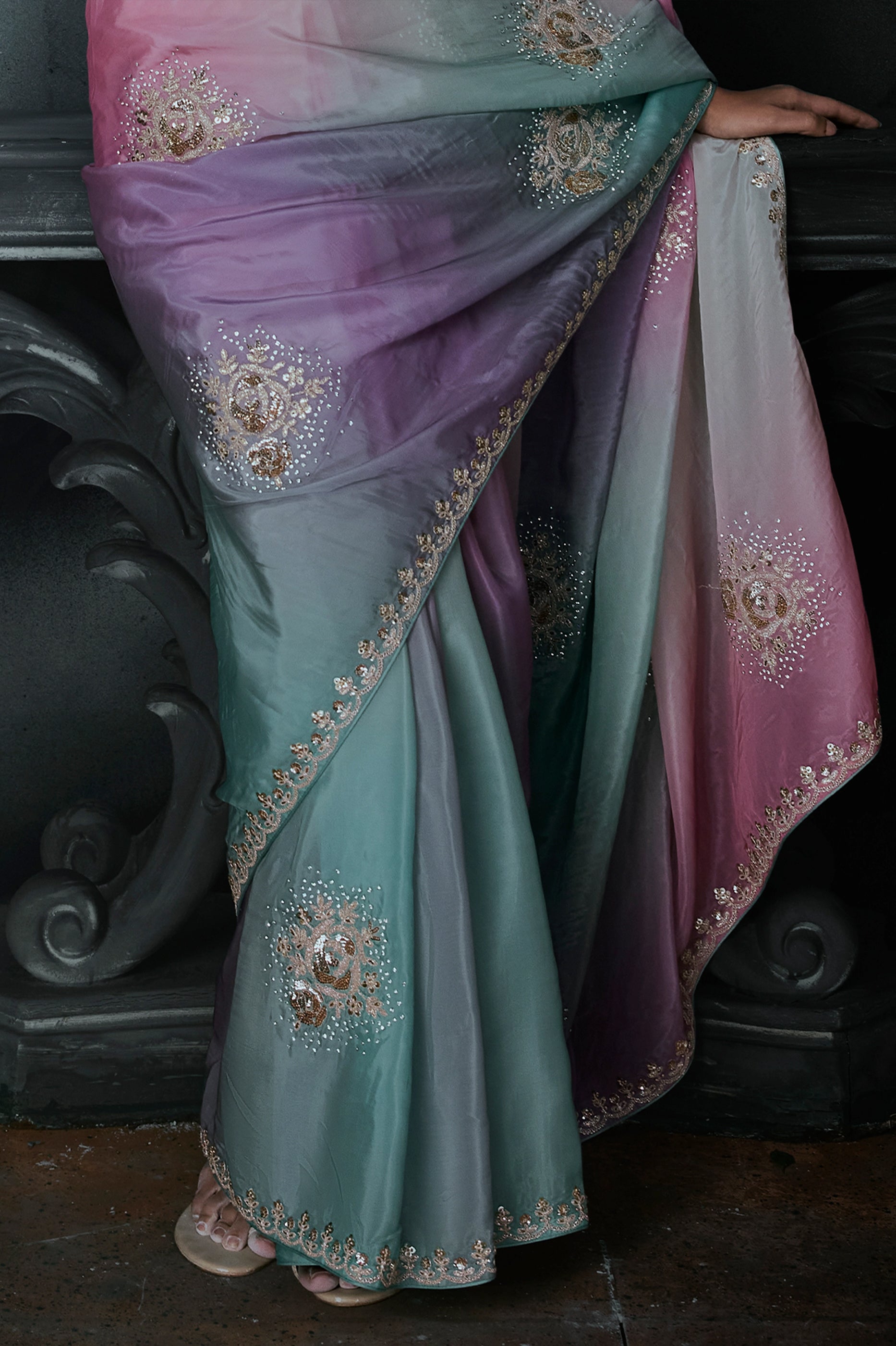Multi Grey Embroidered Tissue Organza Saree-SAR13105_8_SareeButa.com