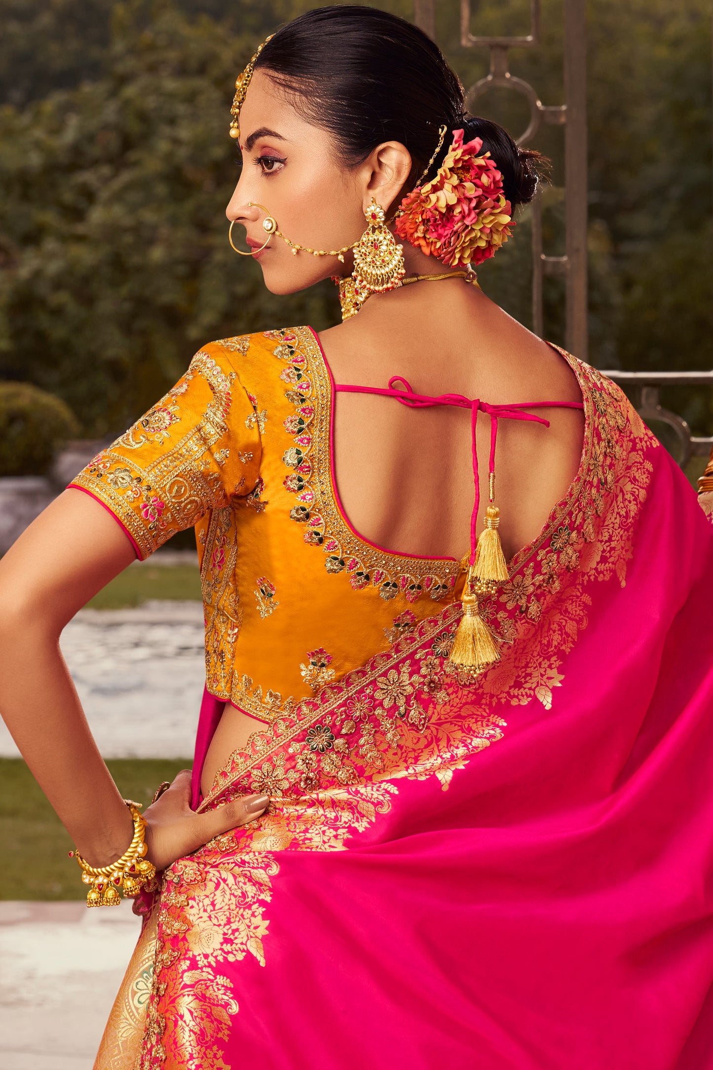 Multi Orange Semi Stitched Heavy Work Banarasi Silk Lehenga-LC193_3_SareeButa.com