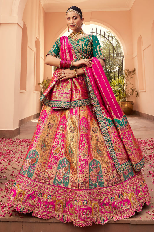Multi Pink Semi Stitched Heavy Work Banarasi Silk Lehenga-LC191_1_SareeButa.com