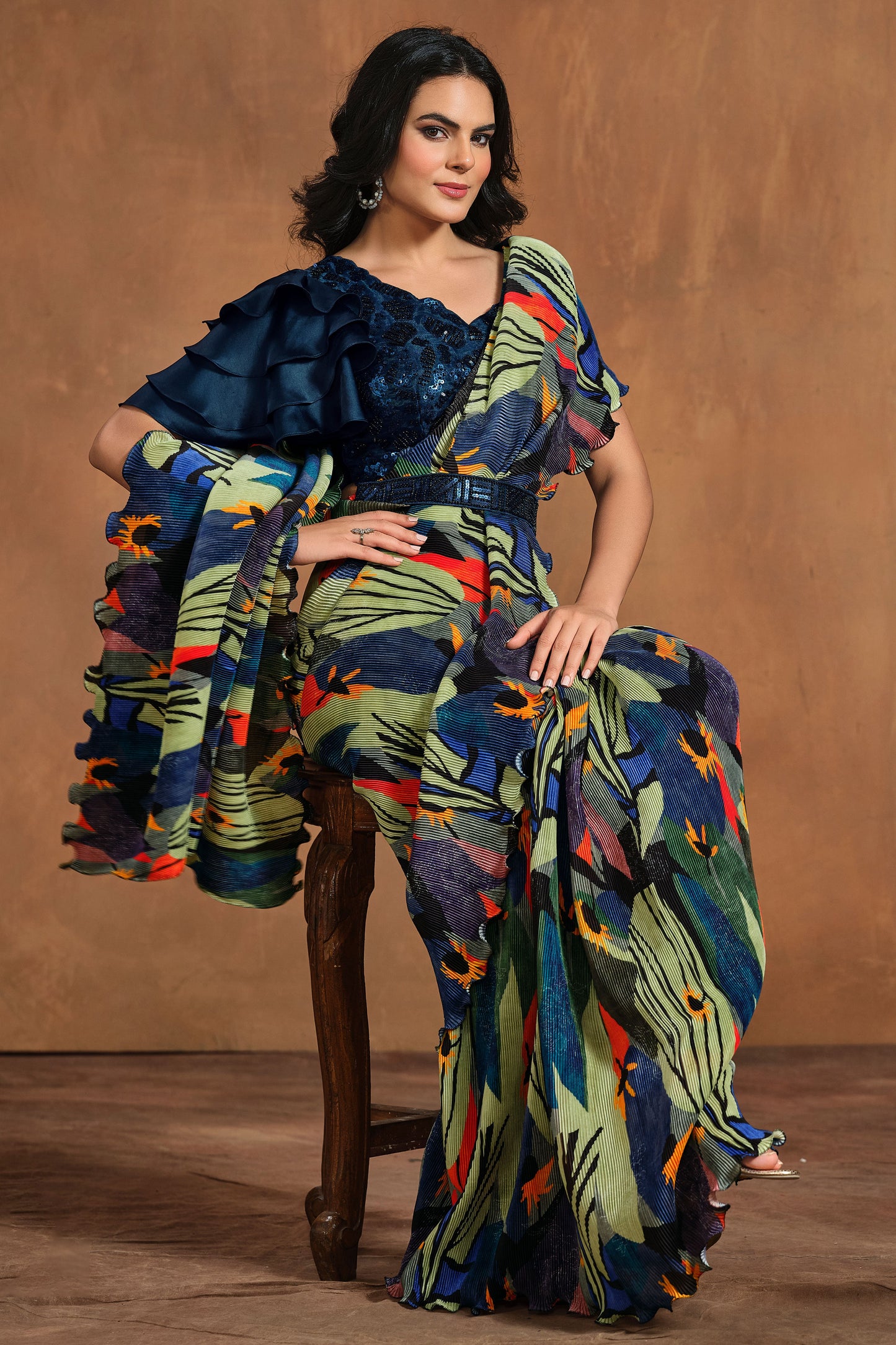 Multicolor Perma Pleated Readymade Saree-ZB133914_3_SareeButa.com