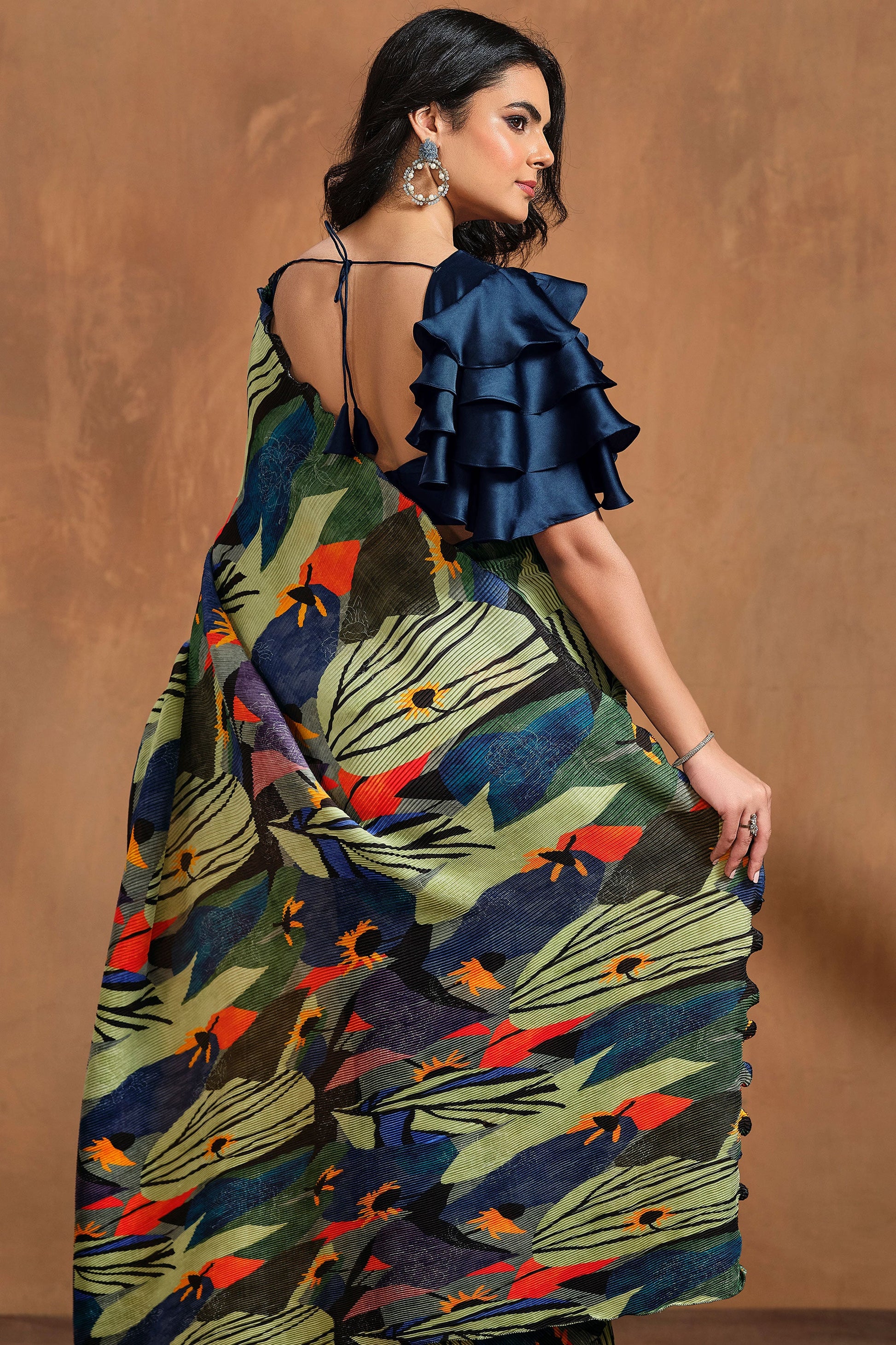 Multicolor Perma Pleated Readymade Saree-ZB133914_4_SareeButa.com