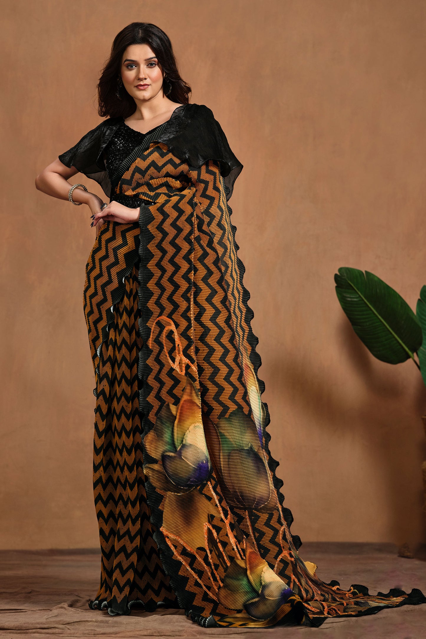 Multicolor Perma Pleated Readymade Saree-ZB133915_1_SareeButa.com
