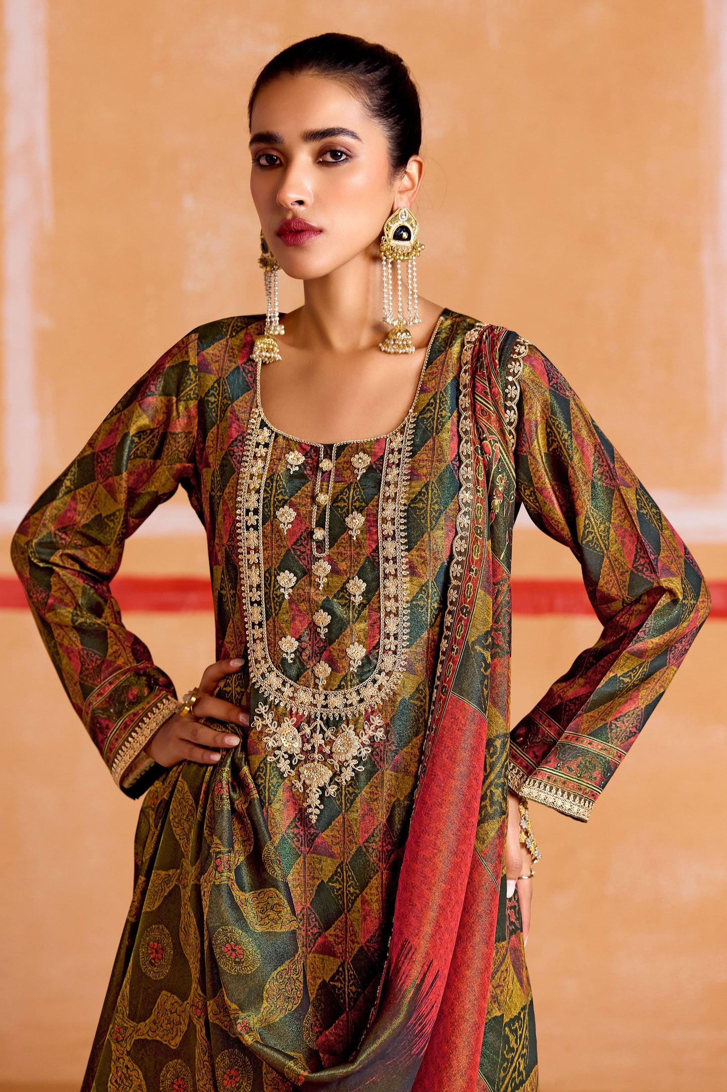 Multicolor Unstitched Embroidered Muslin Suit-SS202_2_SareeButa.com