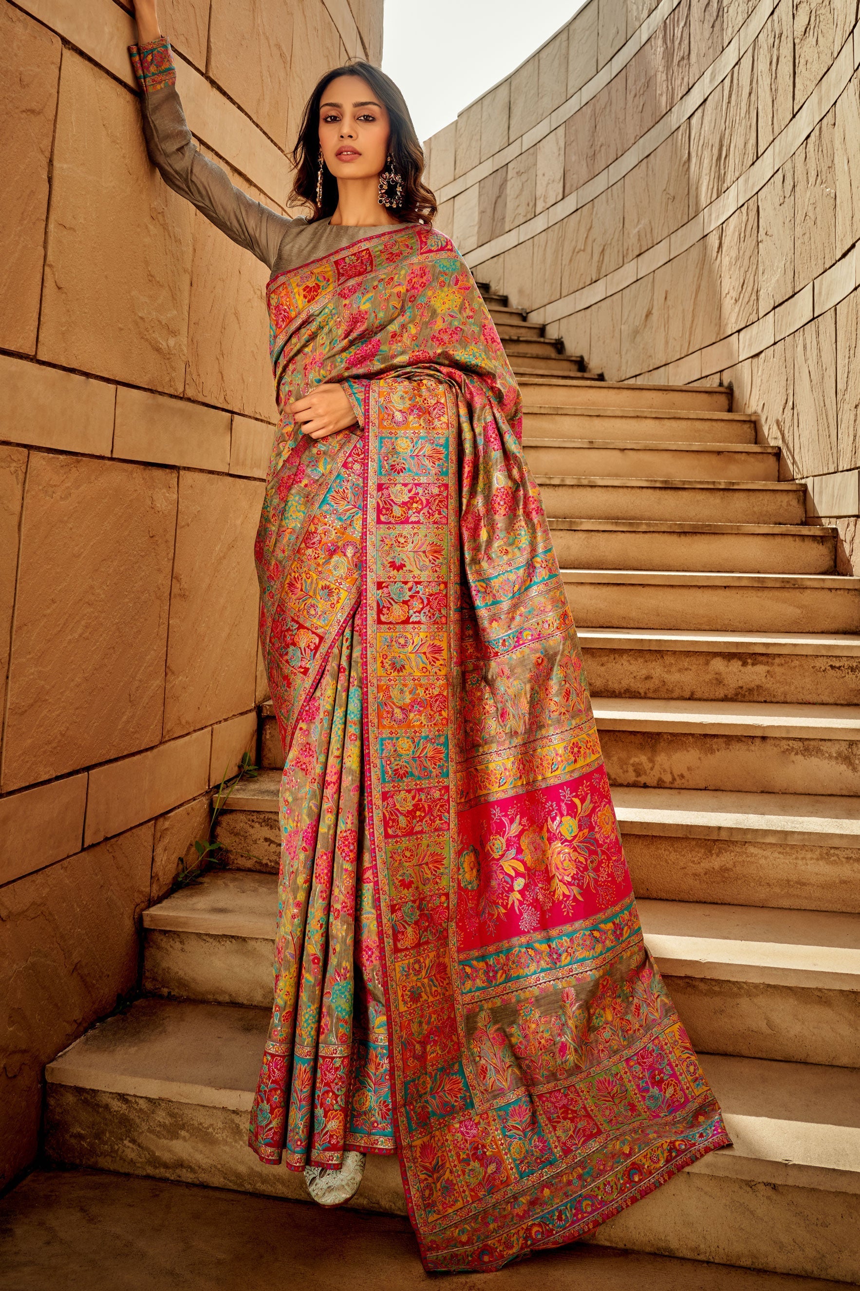 multicolor-woven-jamewar-kashmiri-silk-saree-zb130895_3_SareeButa.com