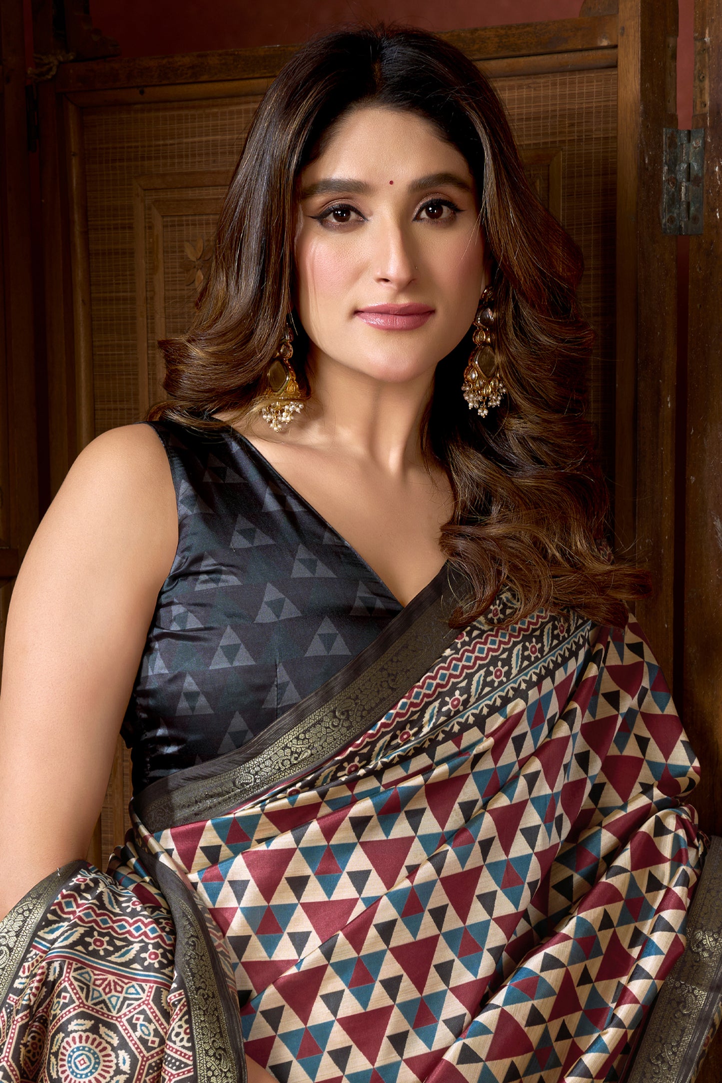 Multicolor Ajarakh Print Silk Saree-SAR12669_2_SareeButa.com