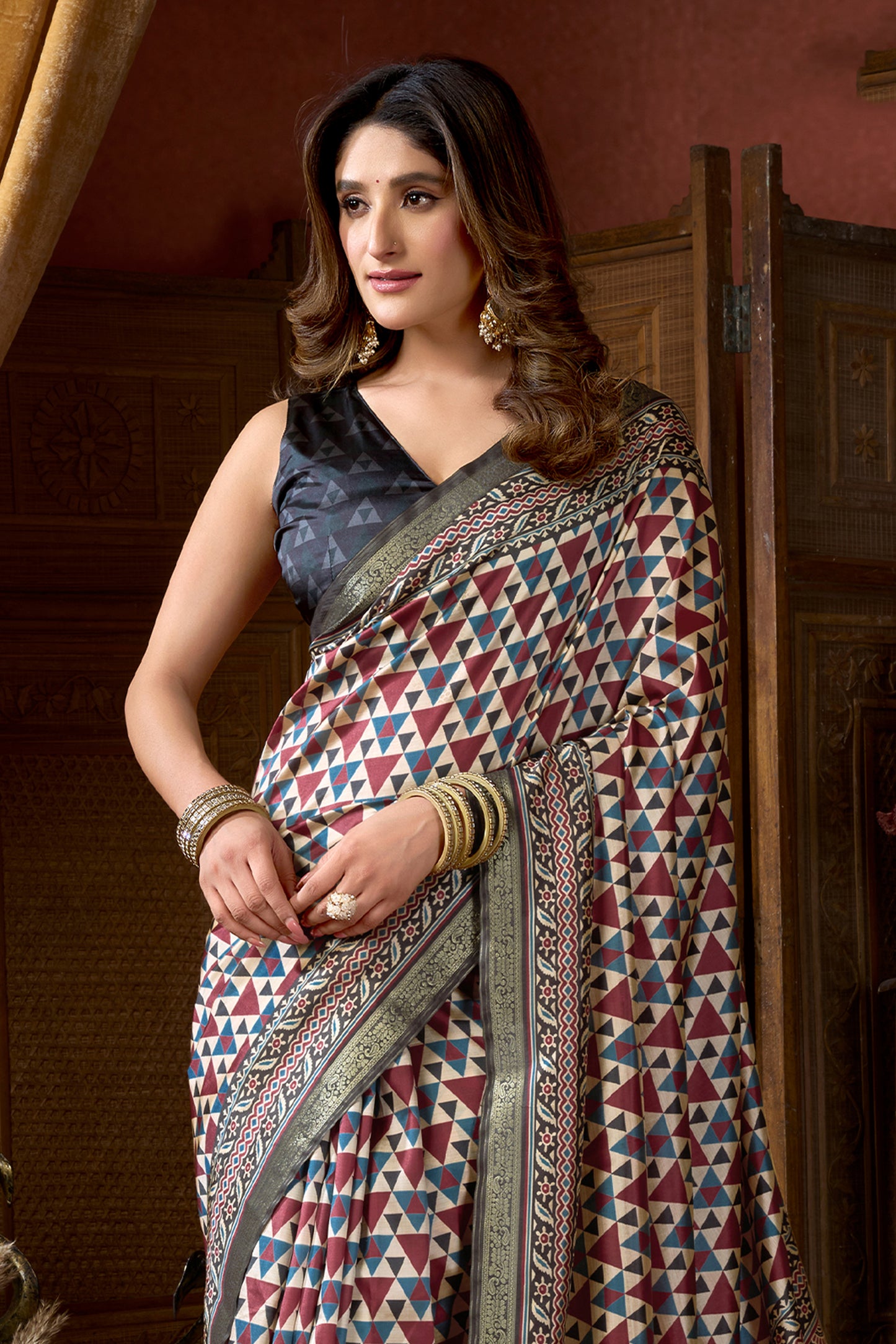 Multicolor Ajarakh Print Silk Saree-SAR12669_4_SareeButa.com