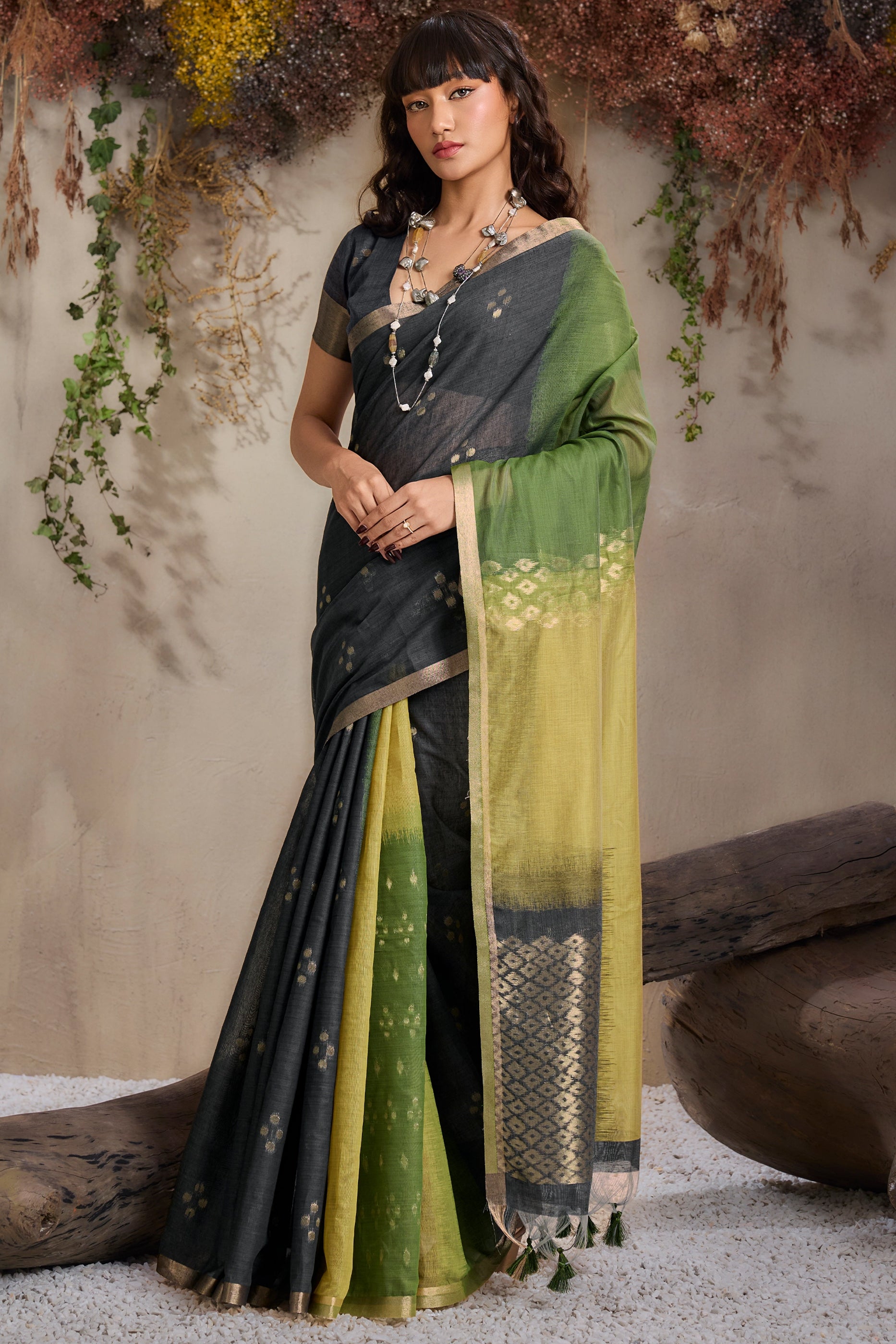 Multicolor Black Woven Viscose Cotton Saree-SAR11950_1_SareeButa.com