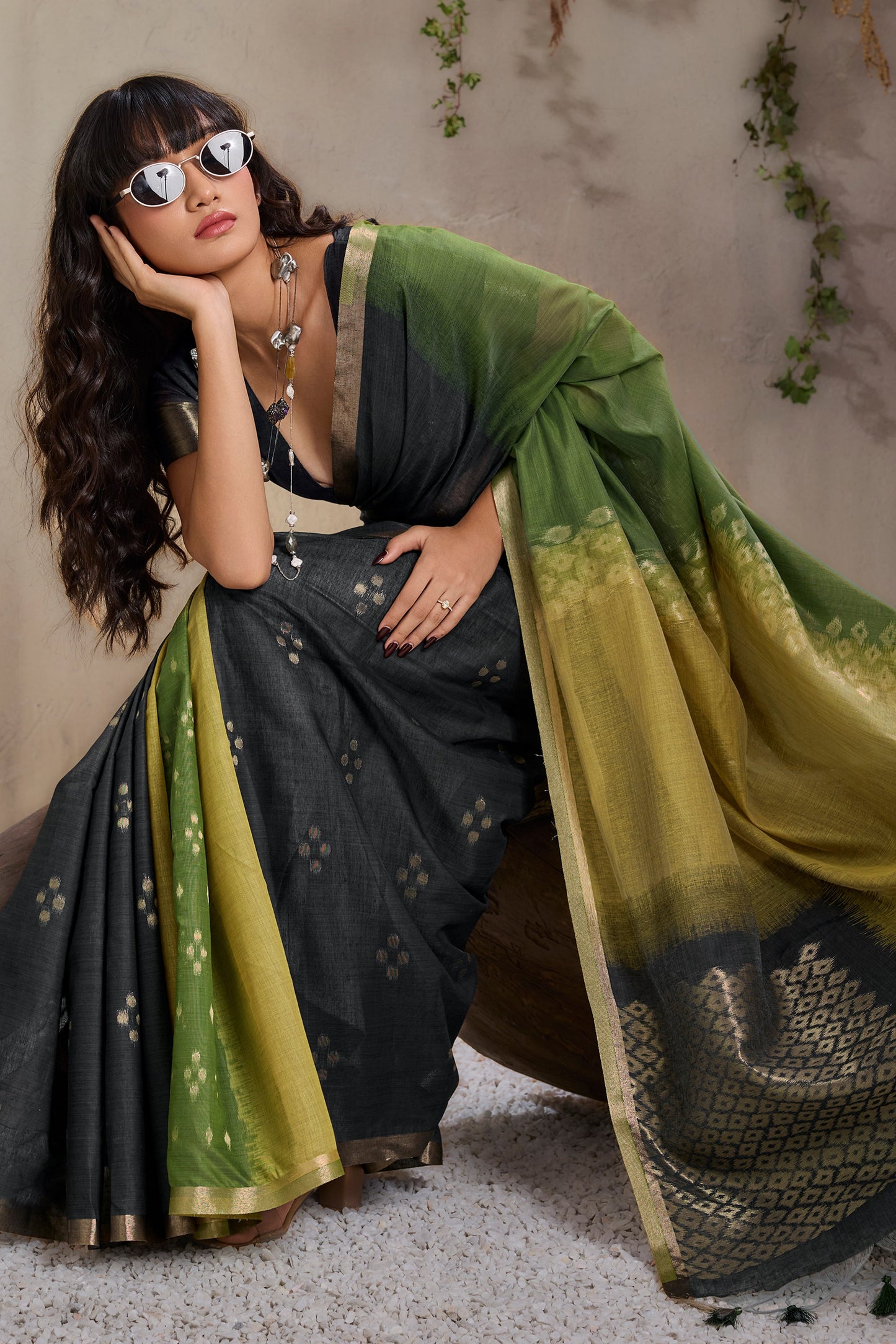 Multicolor Black Woven Viscose Cotton Saree-SAR11950_4_SareeButa.com