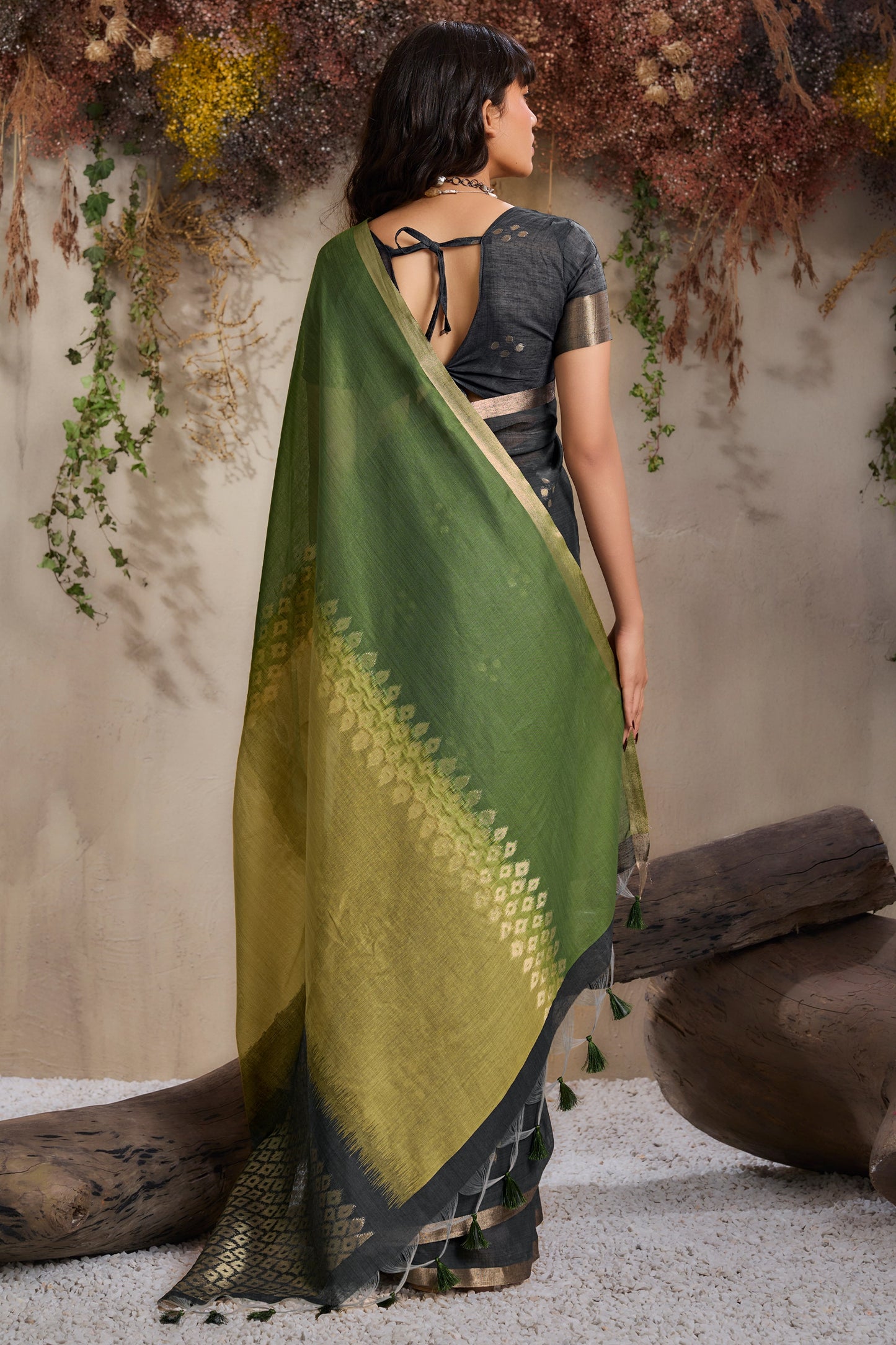 Multicolor Black Woven Viscose Cotton Saree-SAR11950_5_SareeButa.com
