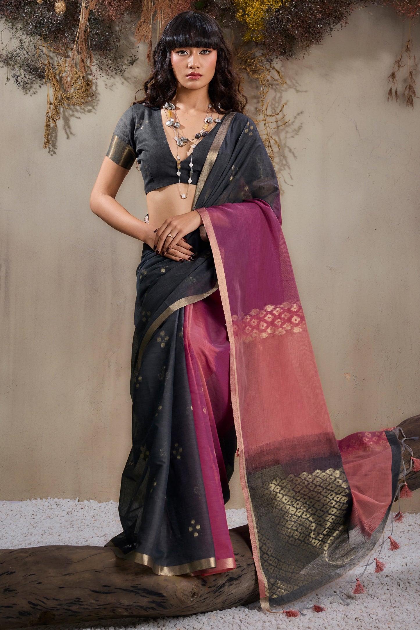 Multicolor Black Woven Viscose Cotton Saree-SAR11951_4_SareeButa.com