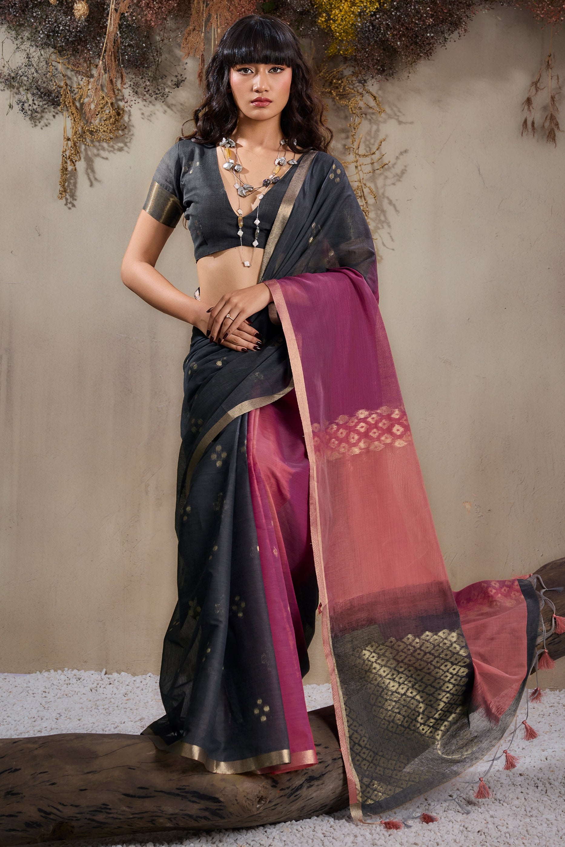 Multicolor Black Woven Viscose Cotton Saree-SAR11951_4_SareeButa.com