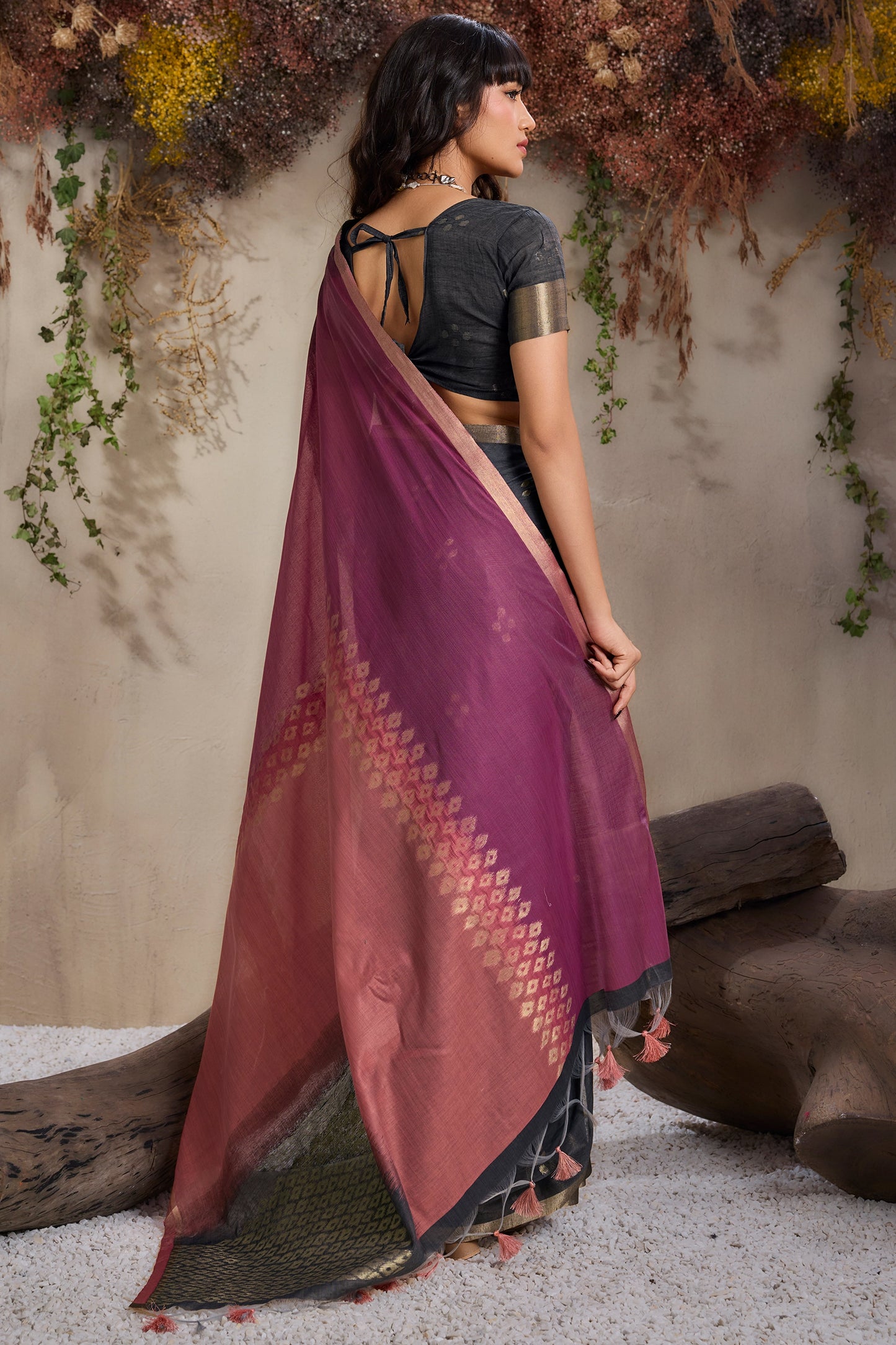 Multicolor Black Woven Viscose Cotton Saree-SAR11951_5_SareeButa.com