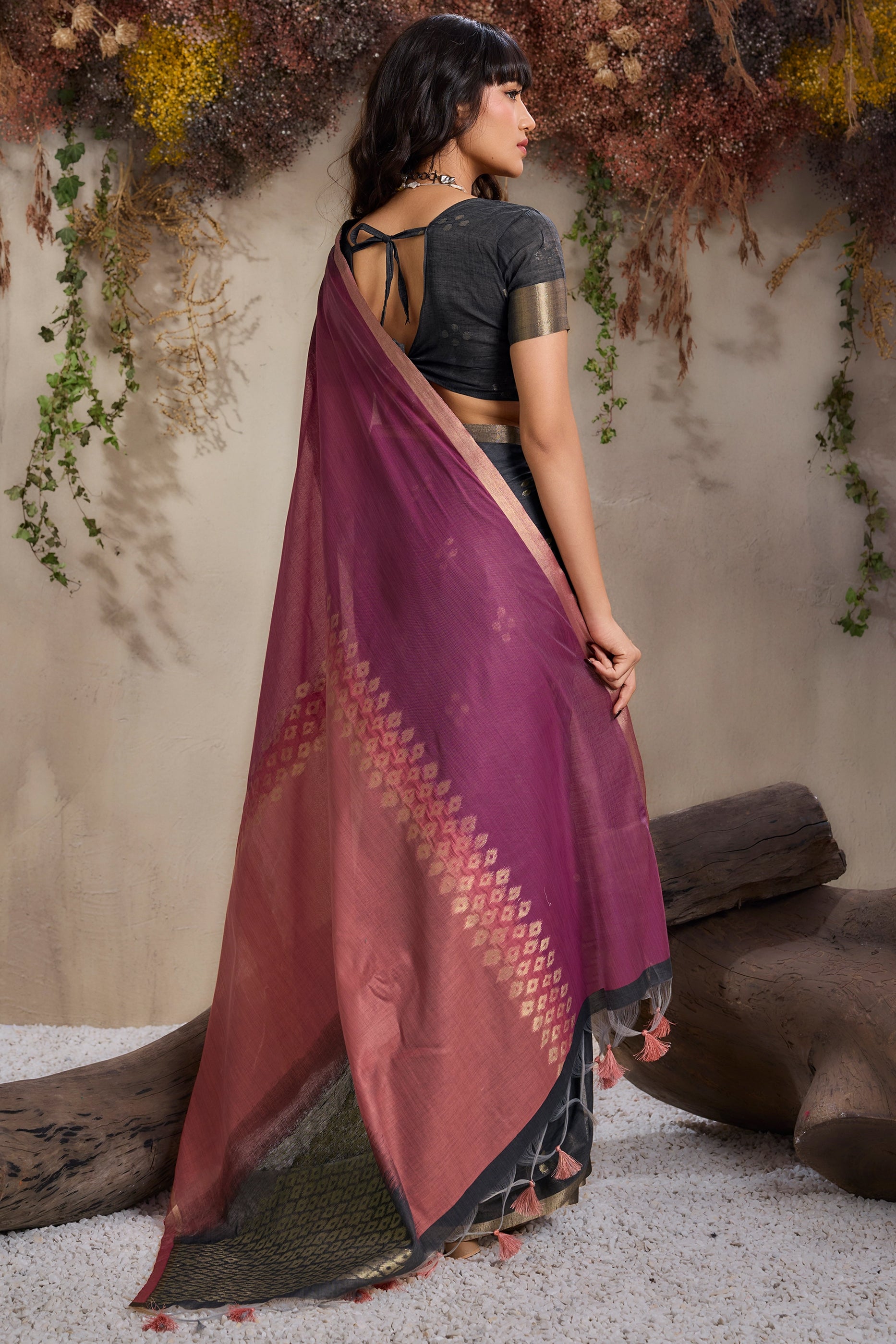 Multicolor Black Woven Viscose Cotton Saree-SAR11951_5_SareeButa.com