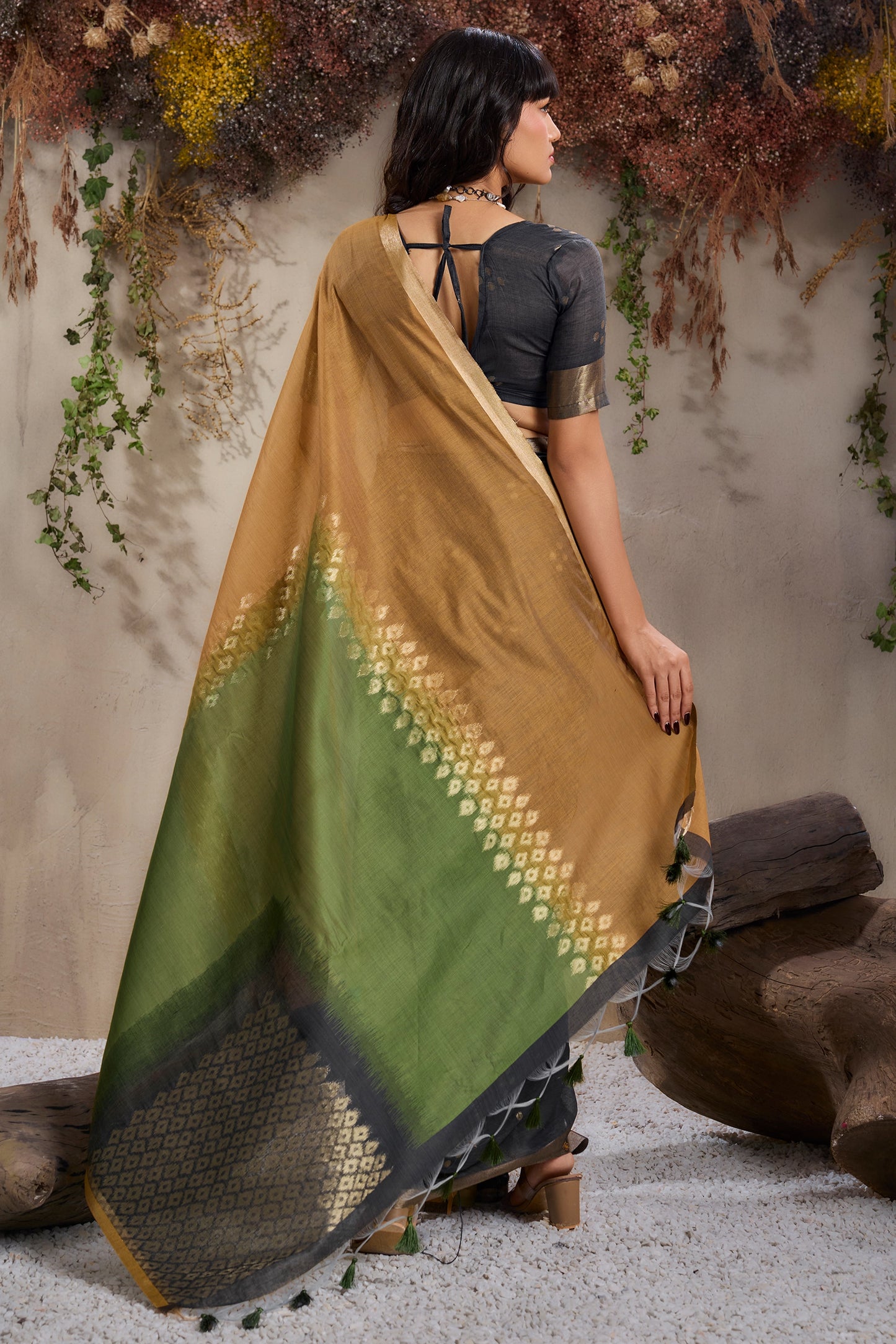 Multicolor Black Woven Viscose Cotton Saree-SAR11952_3_SareeButa.com