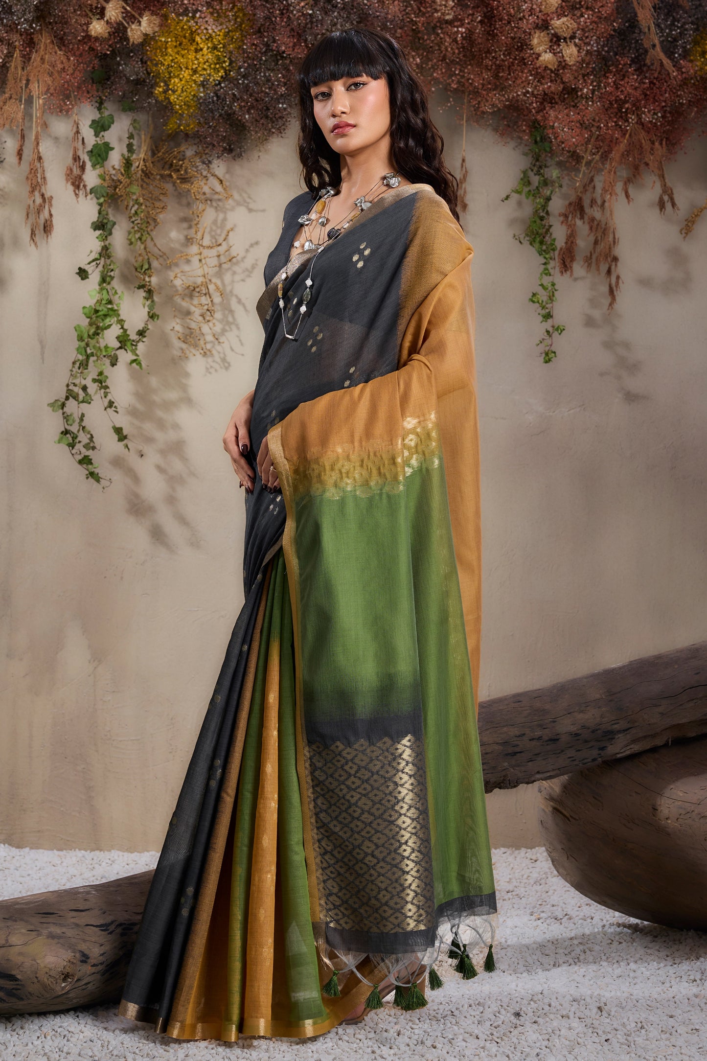 Multicolor Black Woven Viscose Cotton Saree-SAR11952_4_SareeButa.com