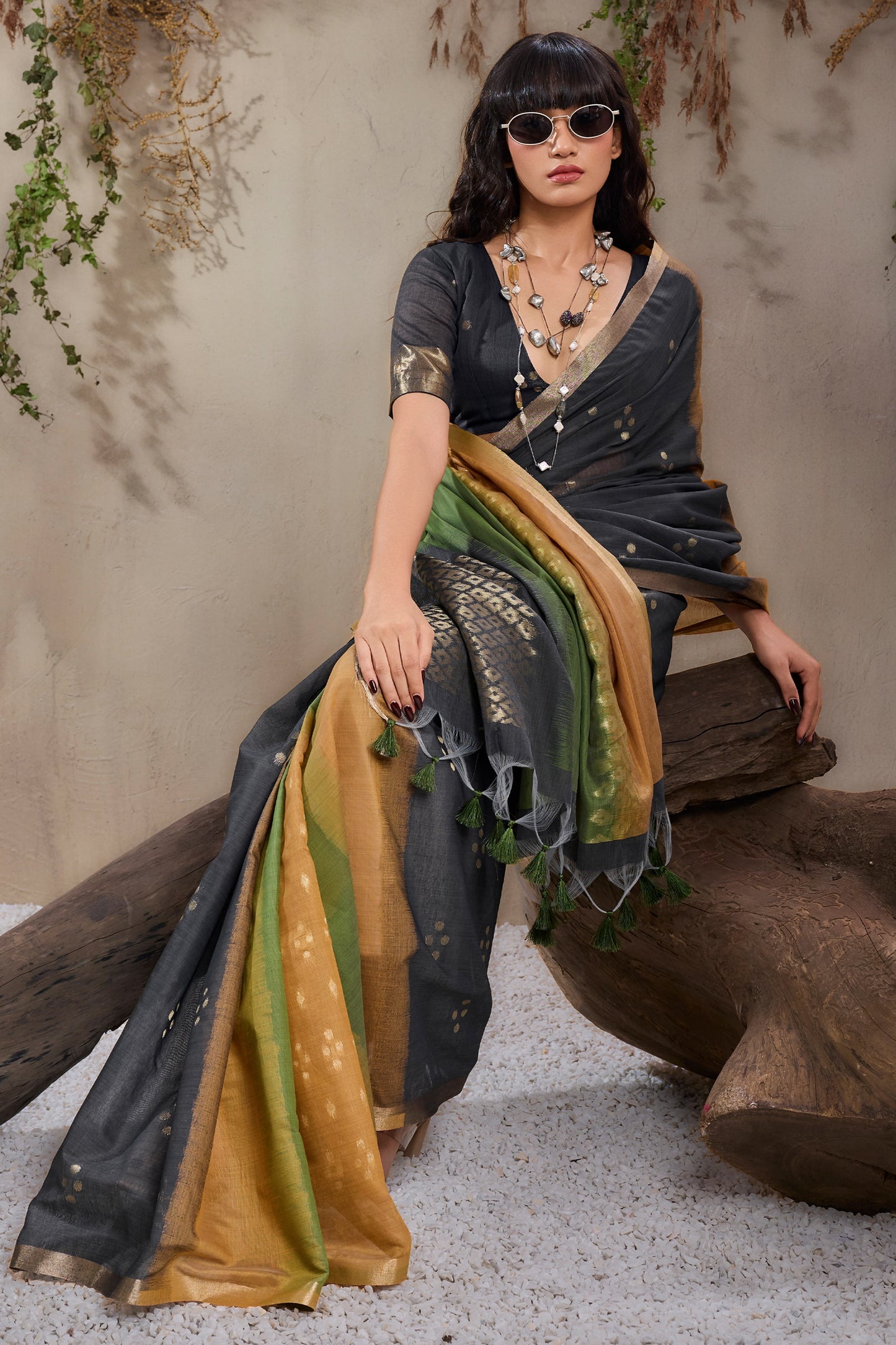 Multicolor Black Woven Viscose Cotton Saree-SAR11952_5_SareeButa.com