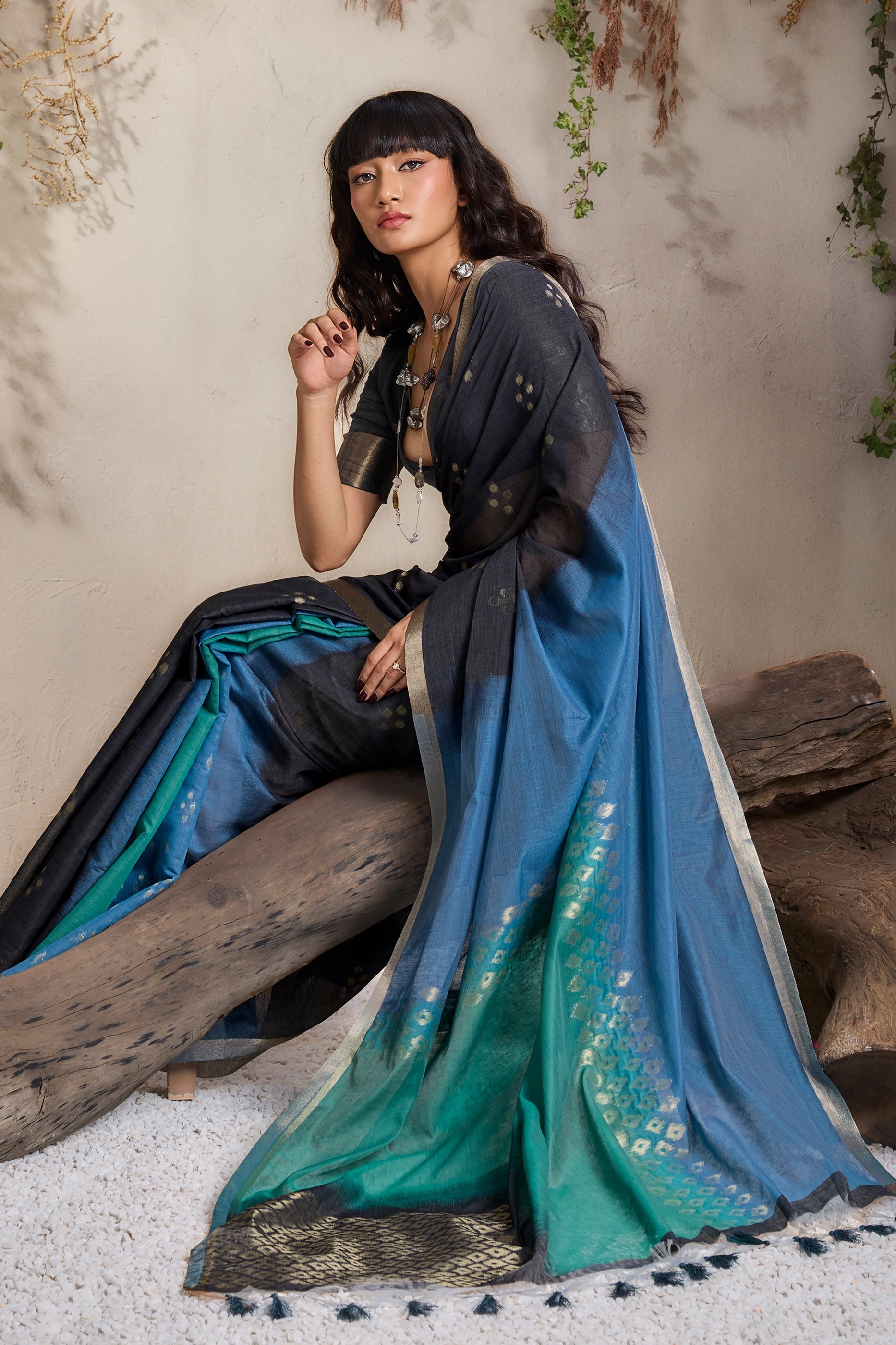 Multicolor Black Woven Viscose Cotton Saree-SAR11953_3_SareeButa.com