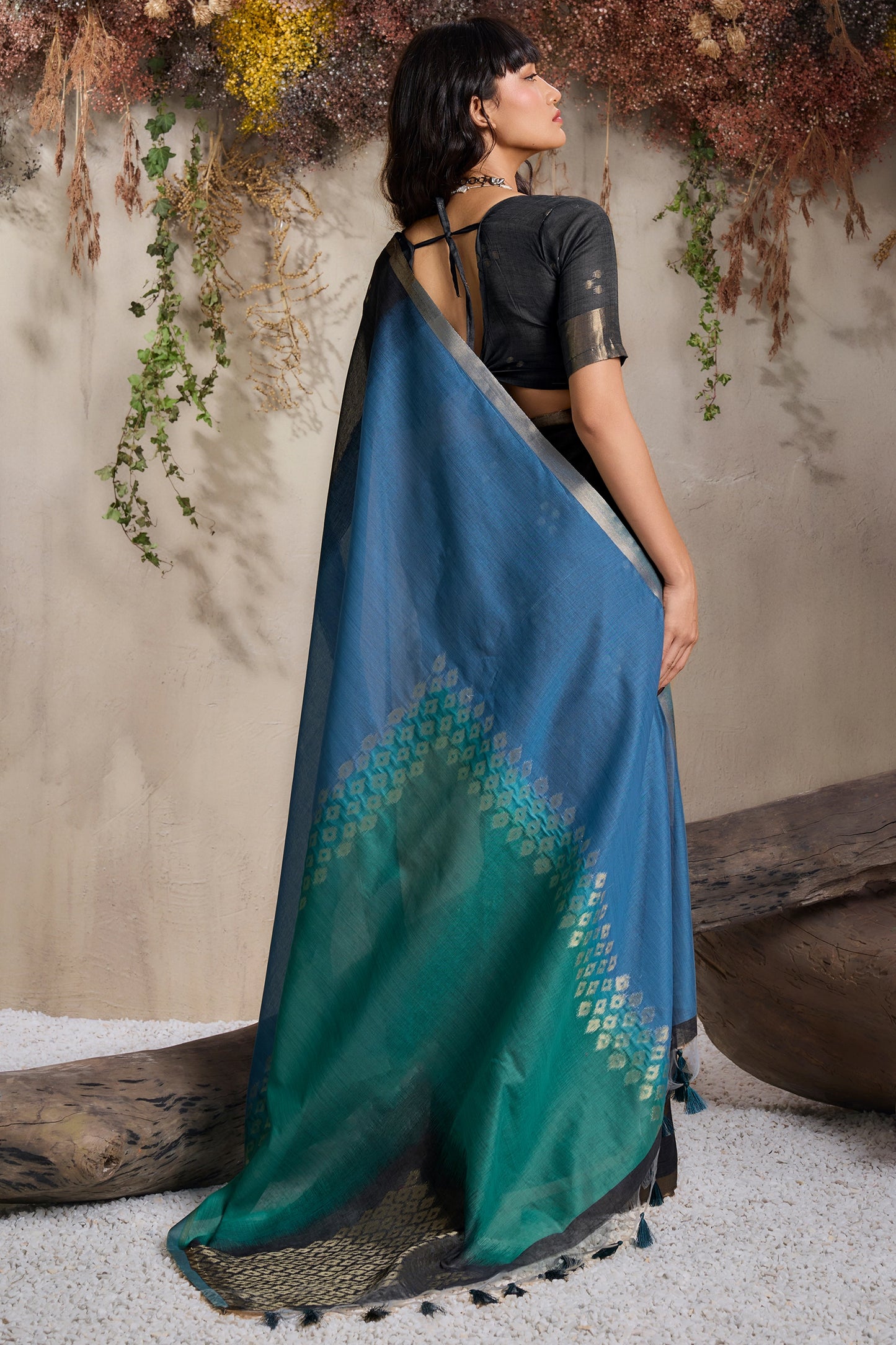 Multicolor Black Woven Viscose Cotton Saree-SAR11953_5_SareeButa.com