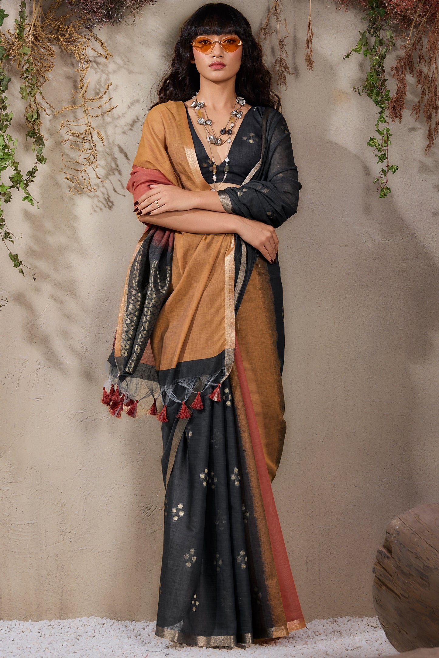 Multicolor Black Woven Viscose Cotton Saree-SAR11954_3_SareeButa.com