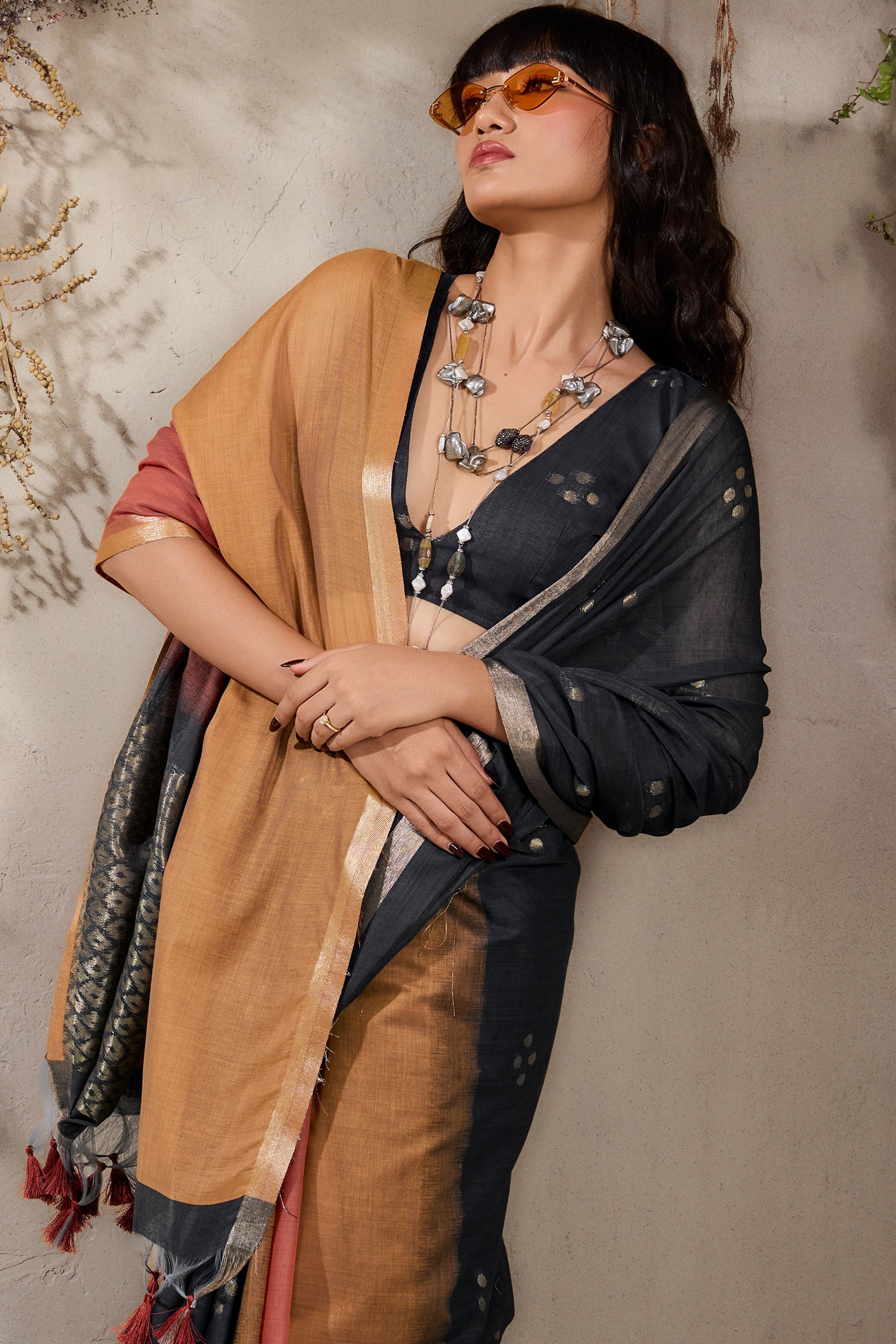 Multicolor Black Woven Viscose Cotton Saree-SAR11954_4_SareeButa.com