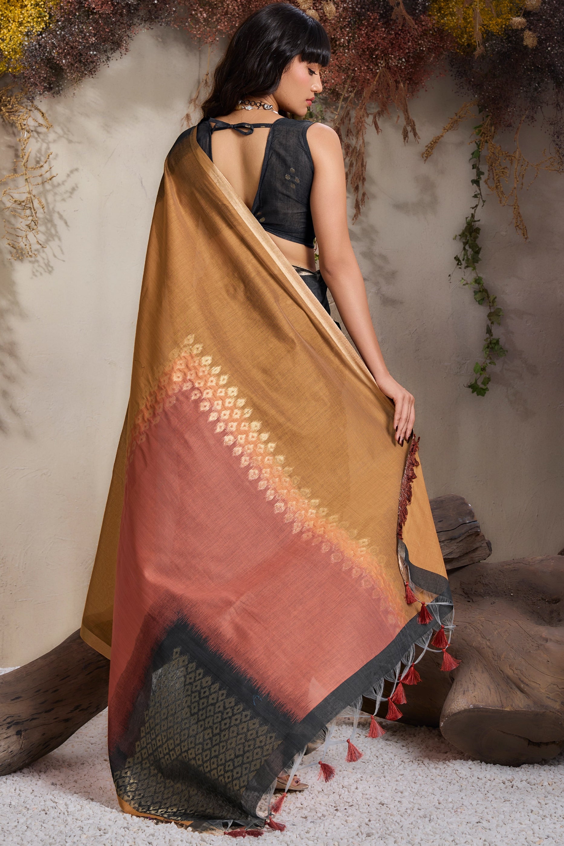 Multicolor Black Woven Viscose Cotton Saree-SAR11954_5_SareeButa.com