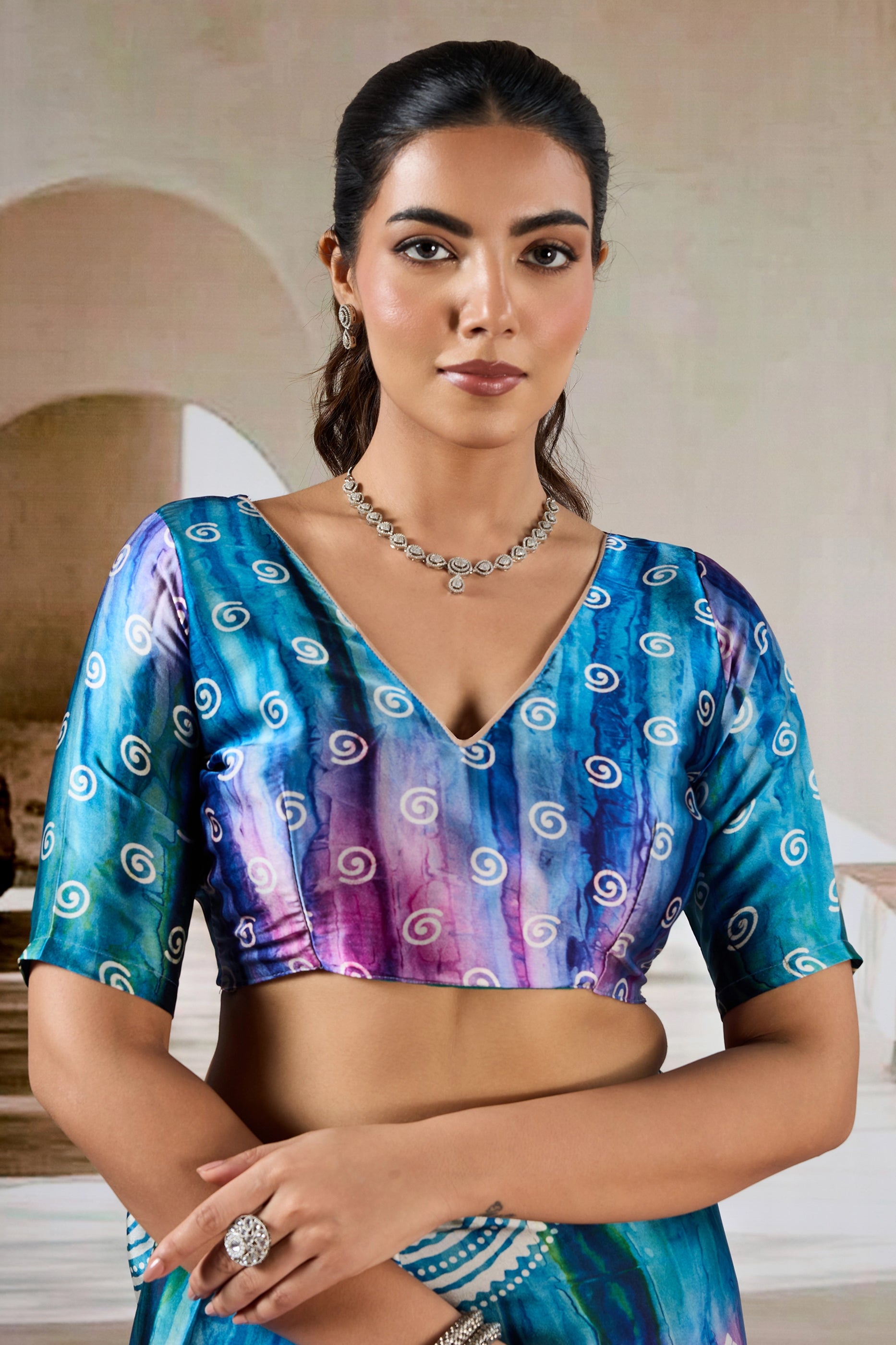Multicolor Blue Ajrakh Print Satin Saree-SAR11903_5_SareeButa.com