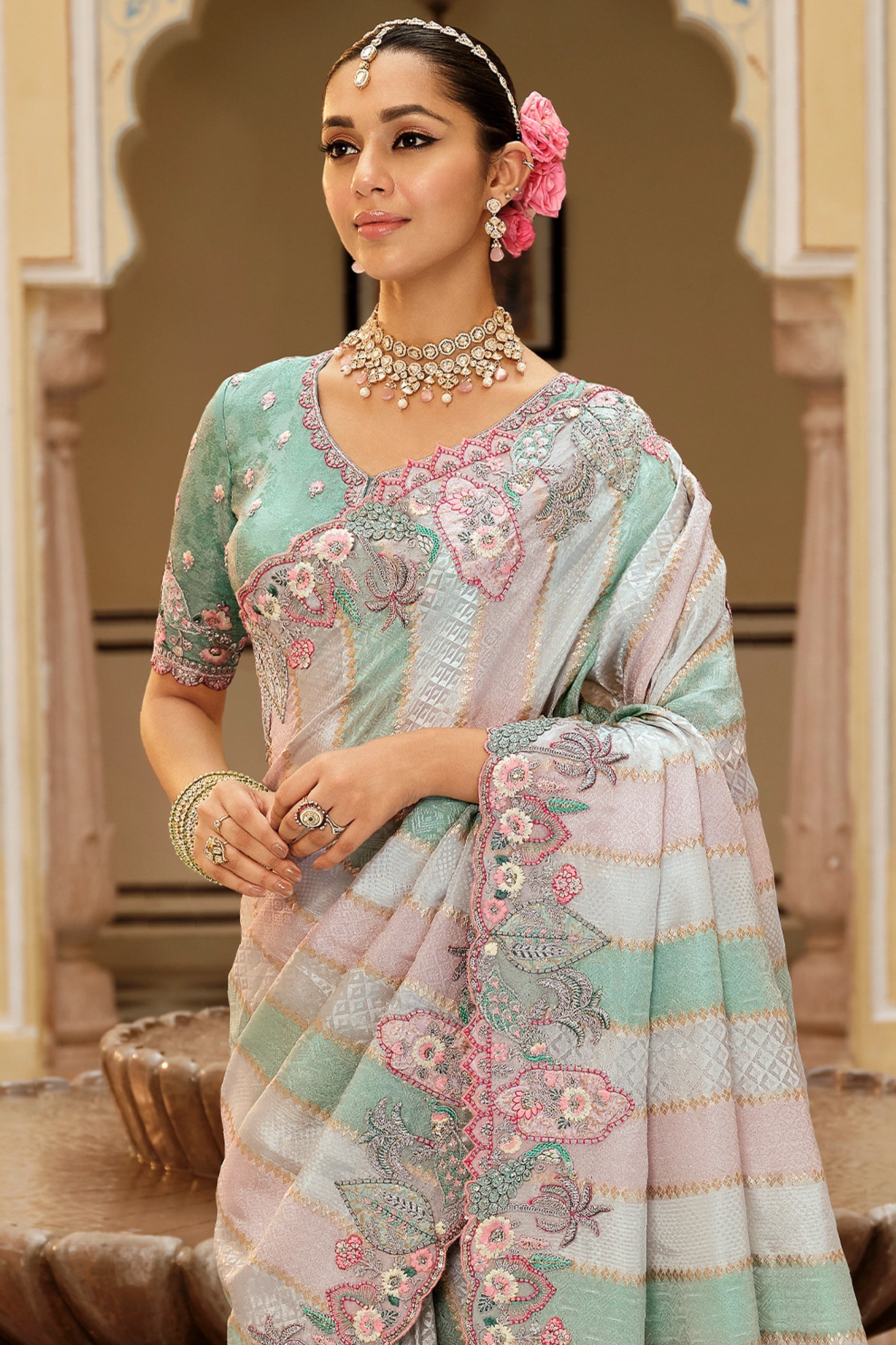 Multicolor Embroidered Jacquard Viscose Silk Saree-SAR10372_4_SareeButa.com