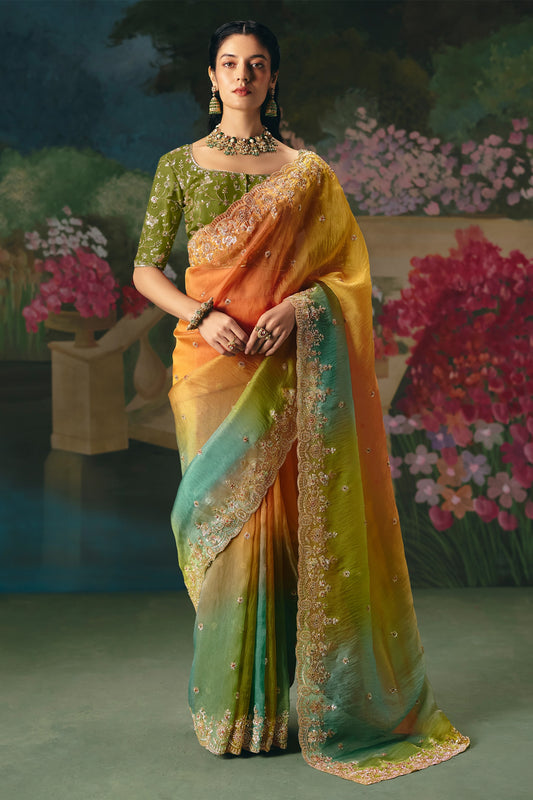 Multicolor Embroidered Organza Saree-SAR12015_1_SareeButa.com
