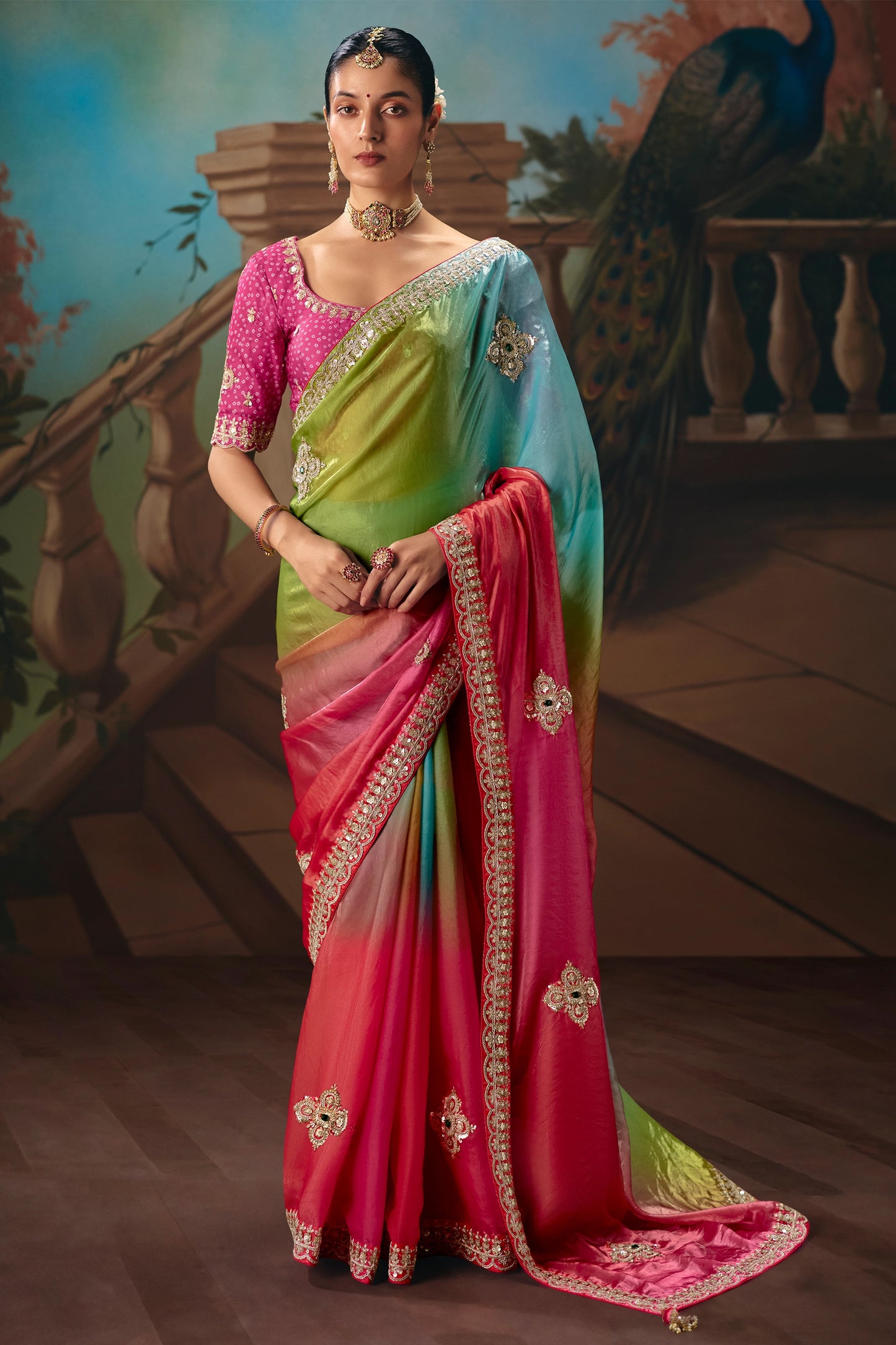 Multicolor Embroidered Organza Saree-SAR12029_1_SareeButa.com