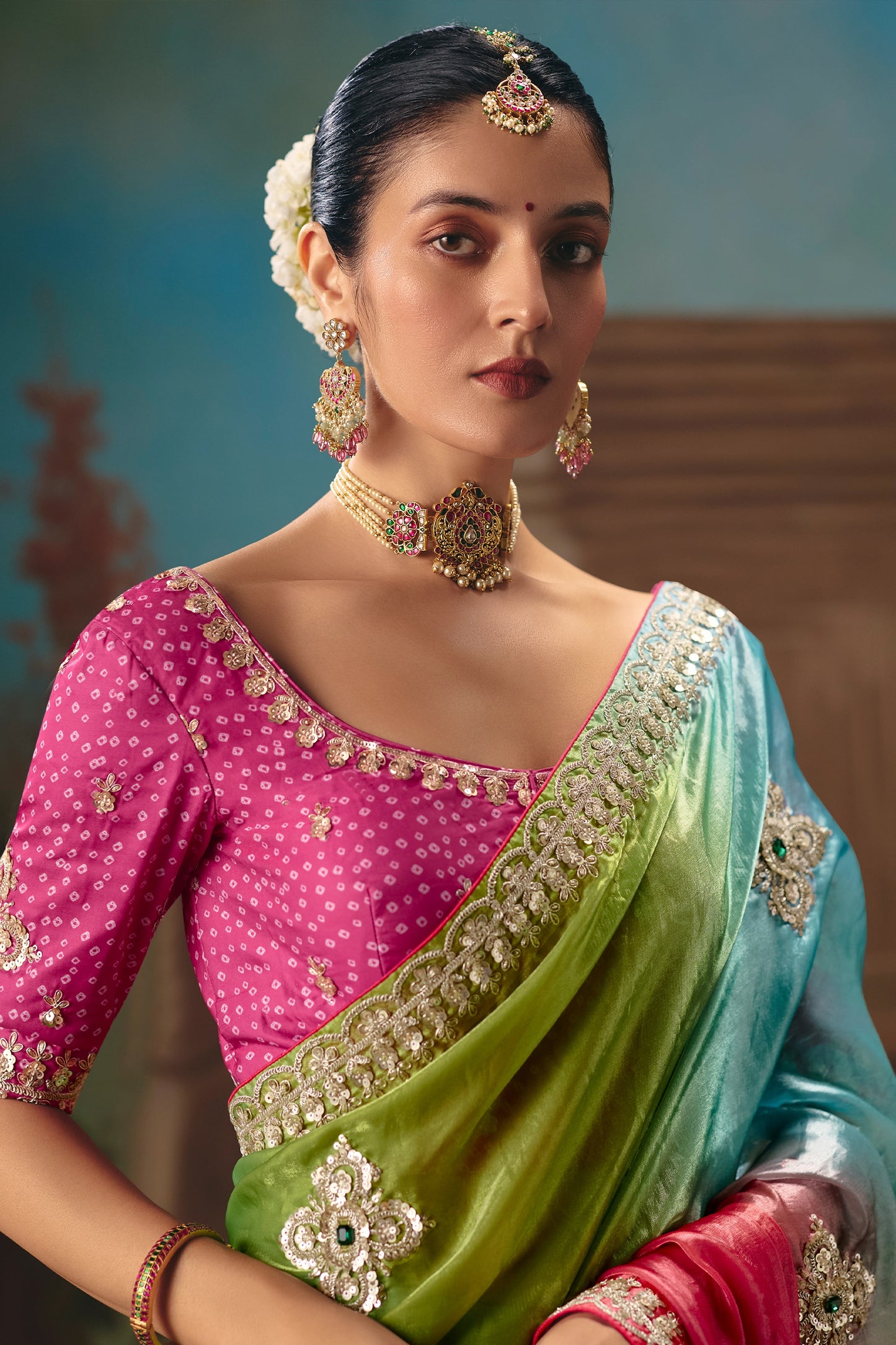 Multicolor Embroidered Organza Saree-SAR12029_2_SareeButa.com