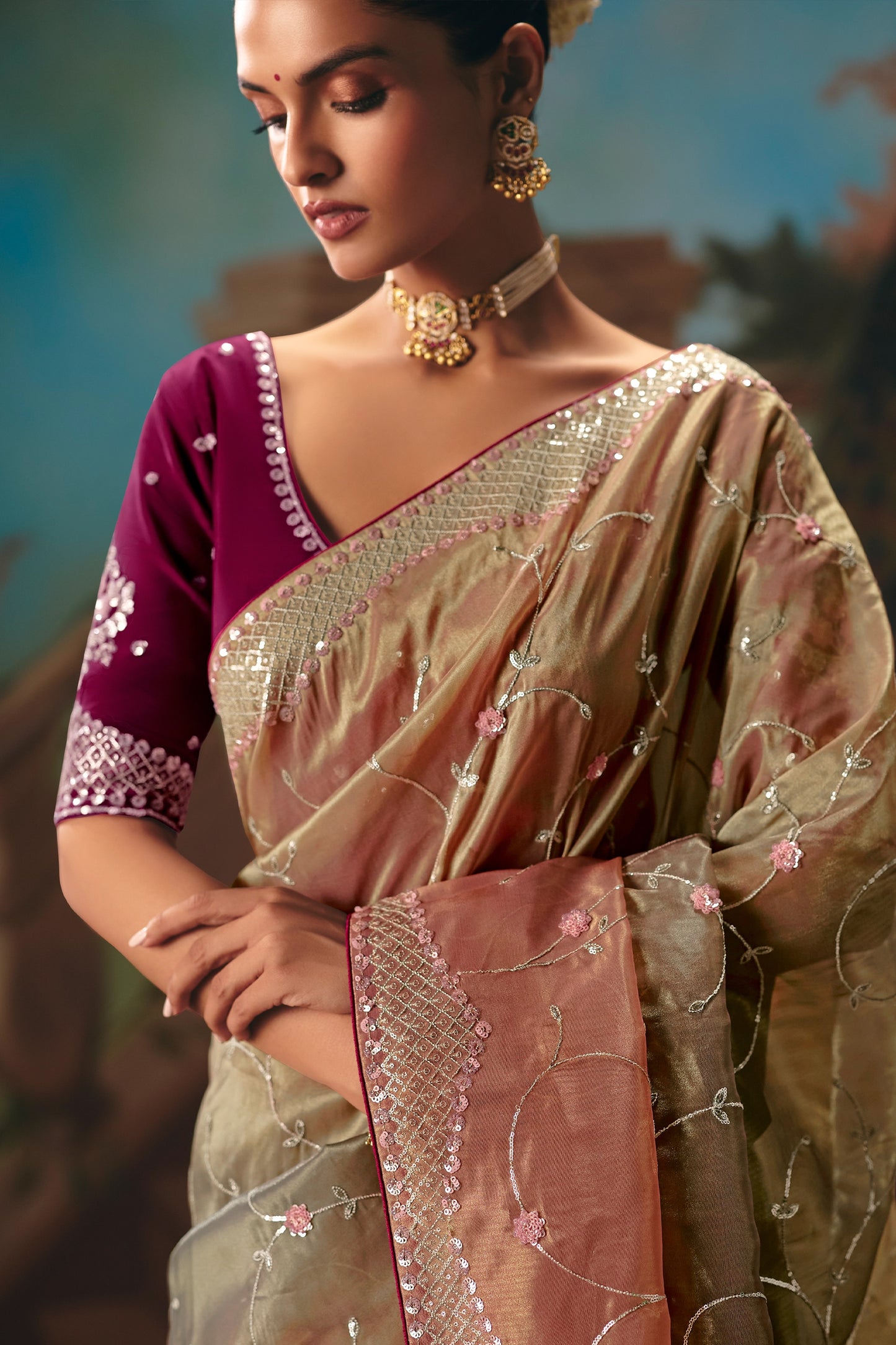Multicolor Embroidered Organza Saree-SAR12031_2_SareeButa.com