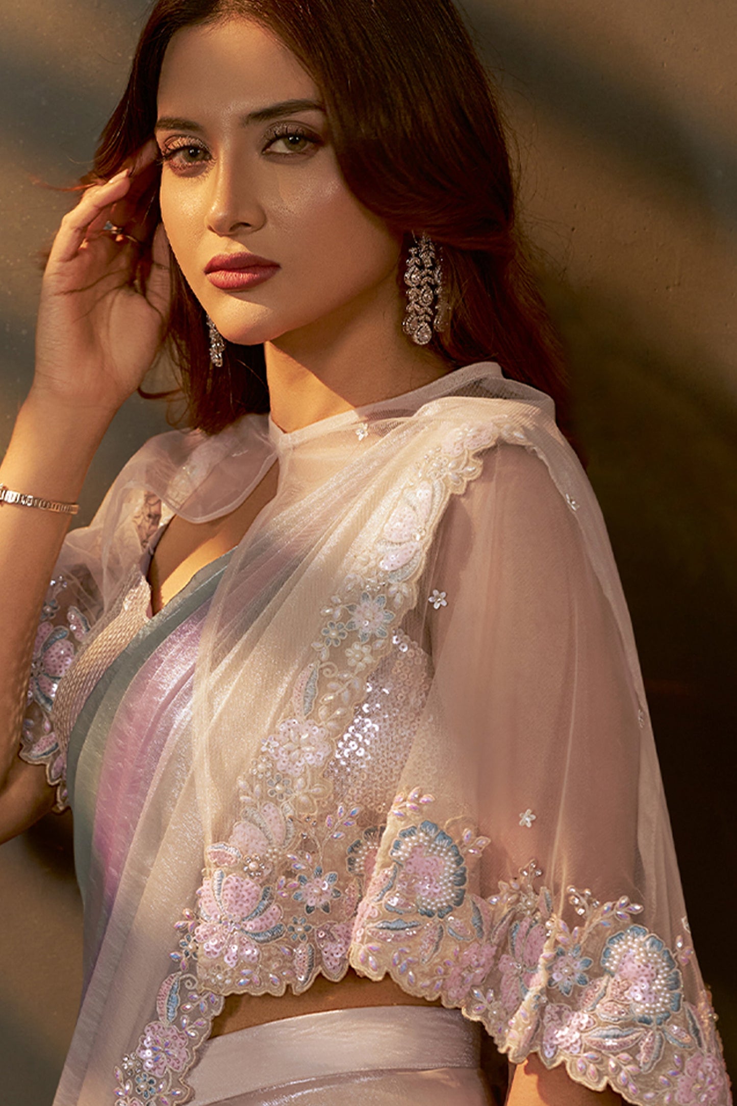 Multicolor Embroidered Satin Readymade Saree with Stitched Blouse-SAR10864_2_SareeButa.com