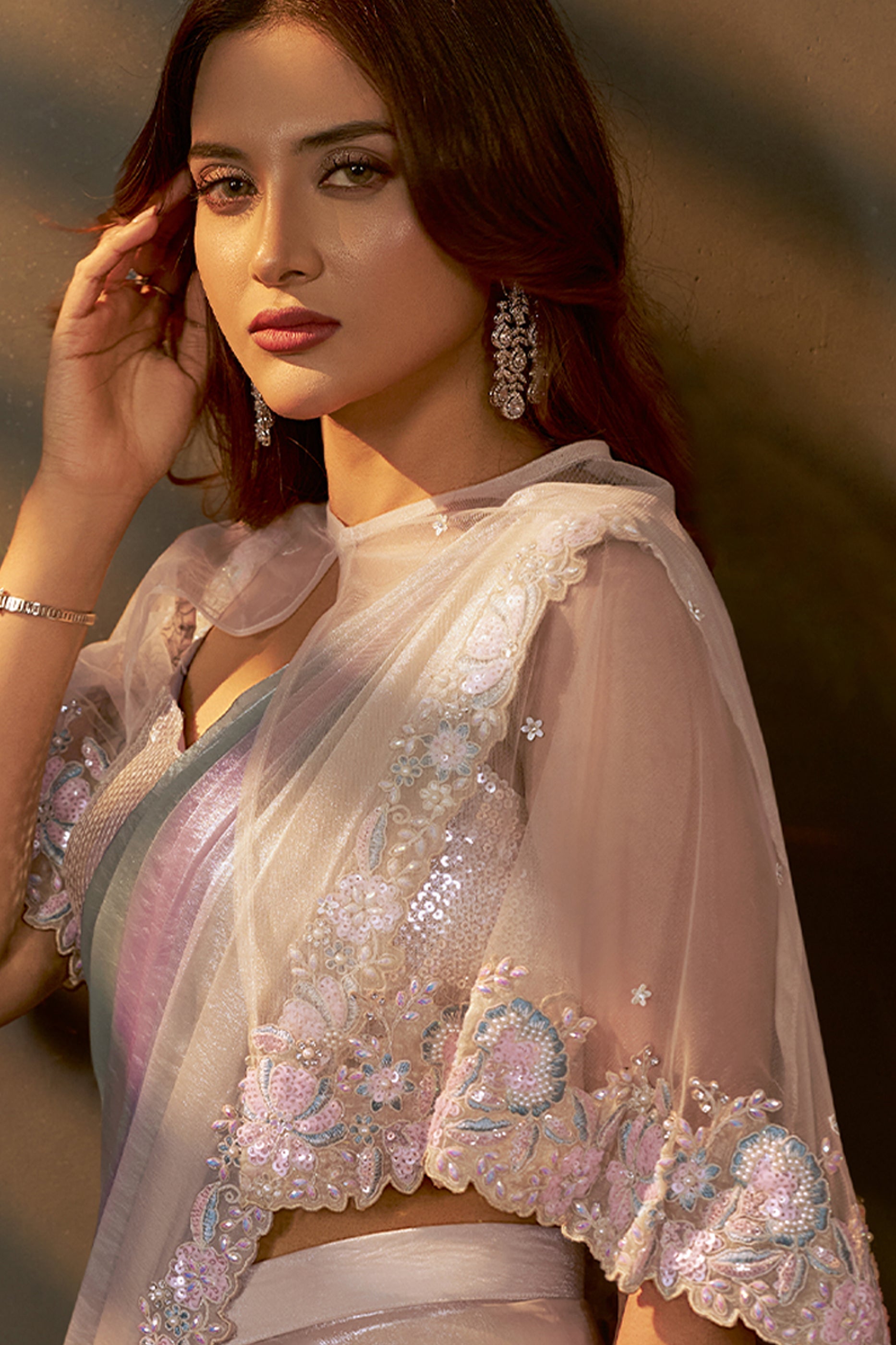 Multicolor Embroidered Satin Readymade Saree with Stitched Blouse-SAR10864_2_SareeButa.com